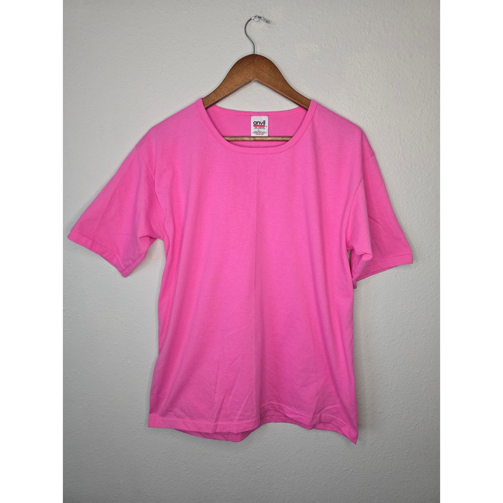 Anvil × Vintage Womens Blank Shirt Pink Large Anvil Boat Neck Tee 1990s VTG Size L / US 10 / IT 46 - 1 Thumbnail