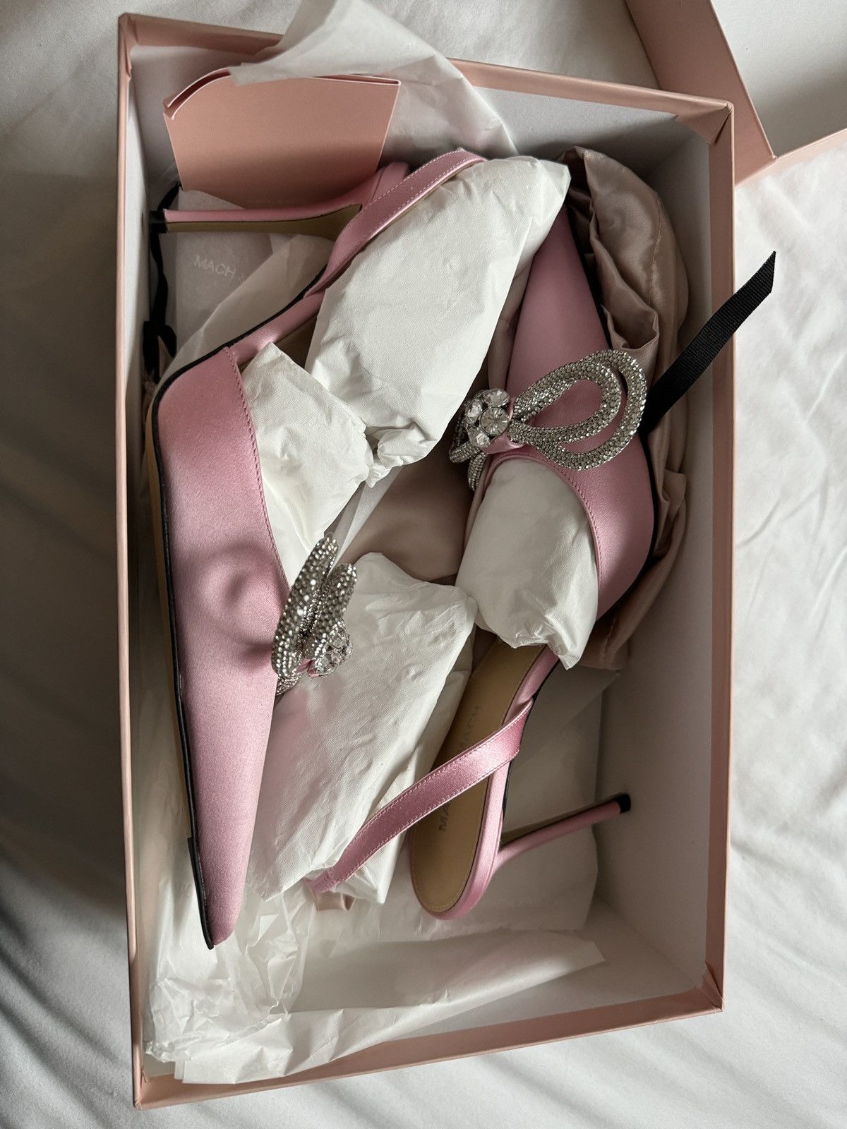 image of Mach&mach Mach & Mach Pink Satin Double Bow Heel Shoes, Women's (Size 9)
