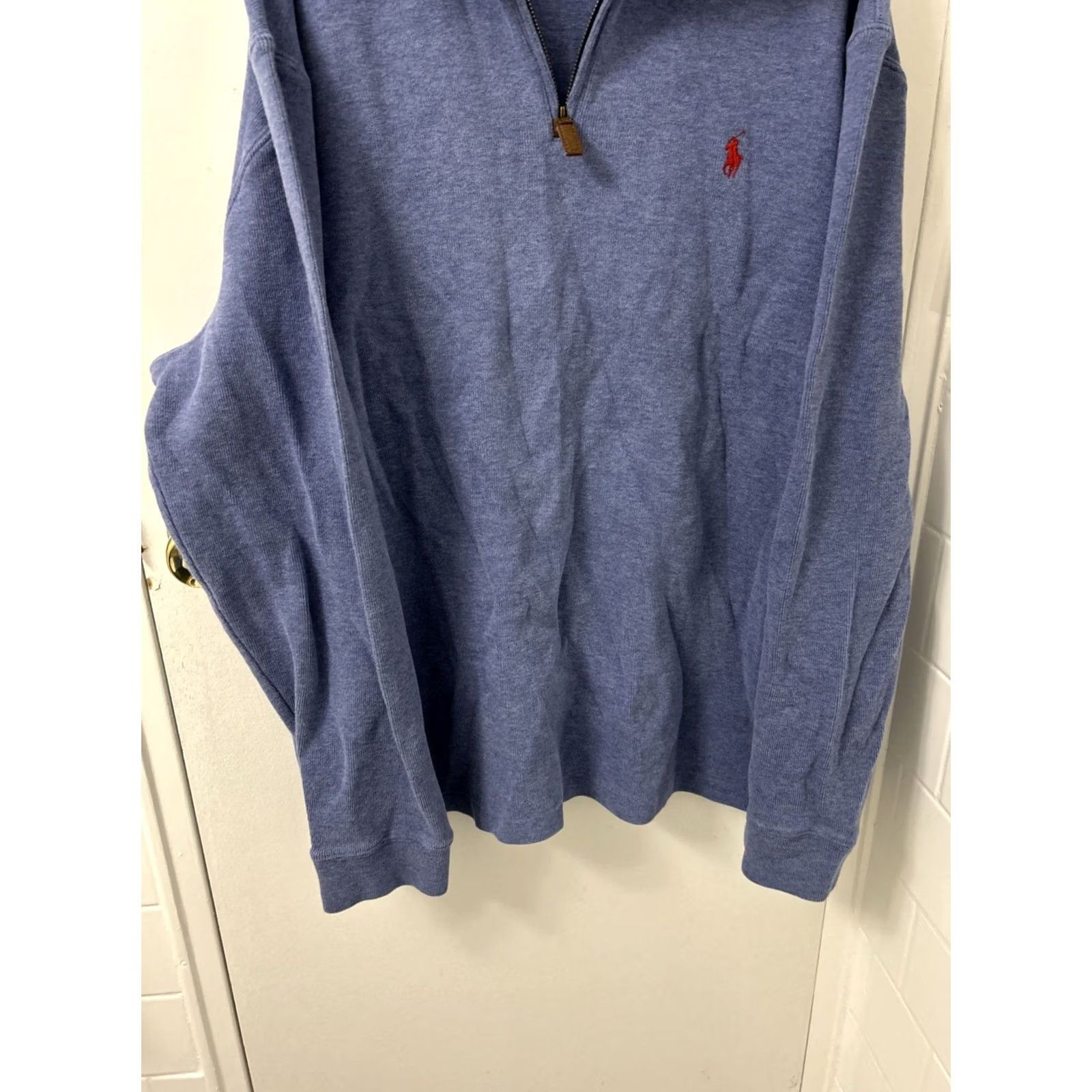 Ralph Lauren VINTAGE Polo Ralph Lauren Sweater Mens XL Blue 1/4 Zip Pullover Sweatshirt Red Pony Size US XL / EU 56 / 4 - 3 Thumbnail