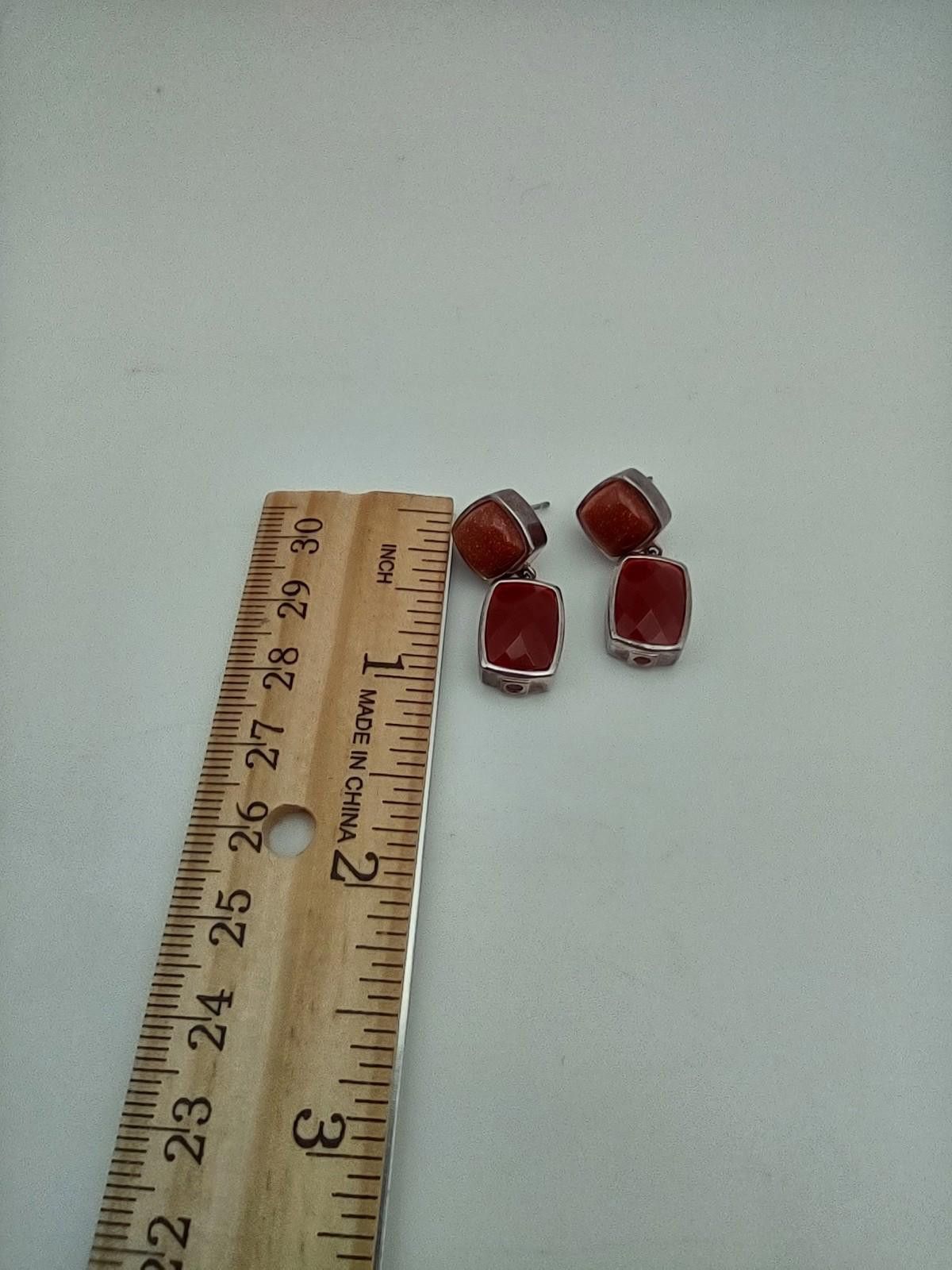 The Unbranded Brand Sterling Silver Carnelian Goldstone Drop Dangle Earrings Size ONE SIZE - 4 Thumbnail