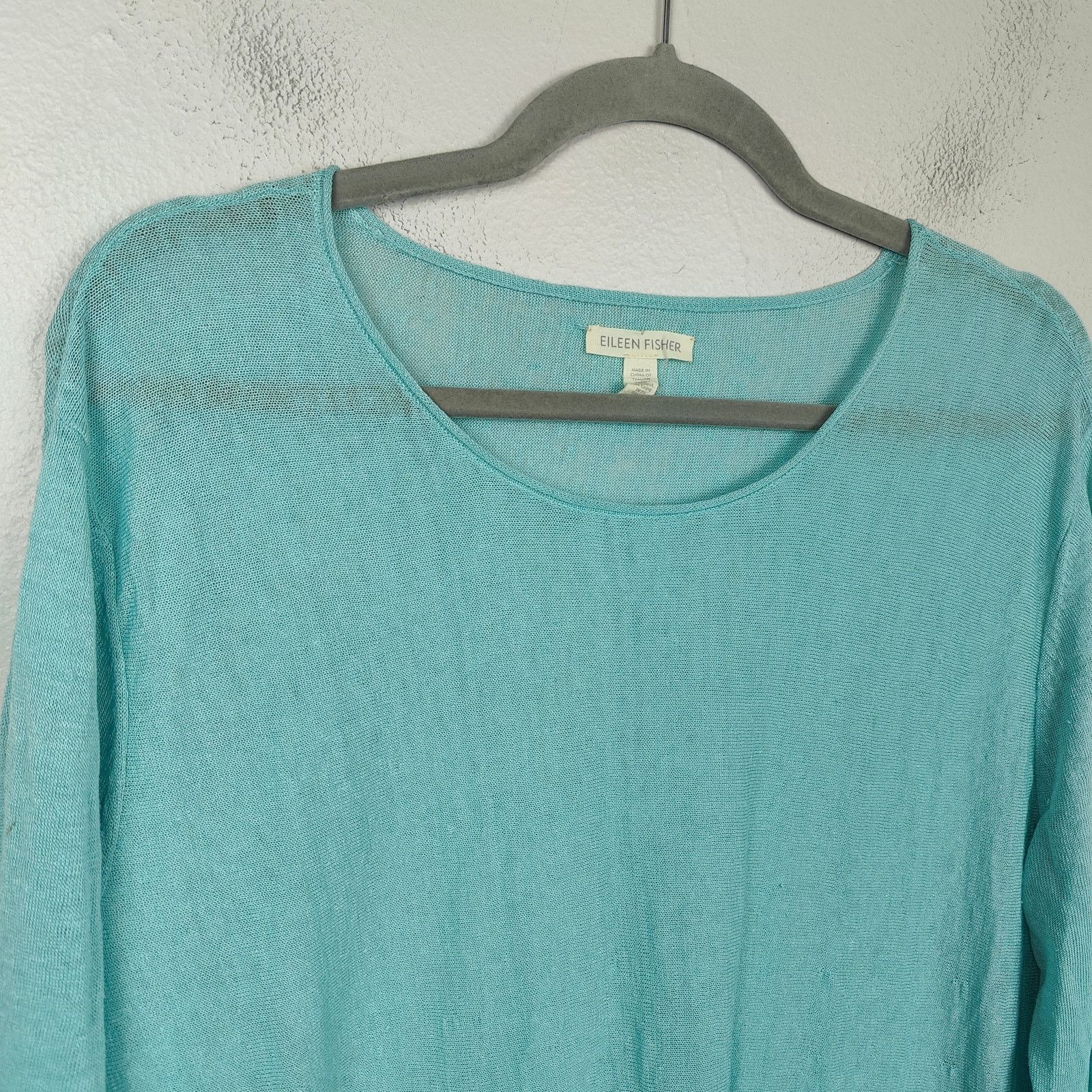 Eileen Fisher Eileen Fisher Semi-Sheer Linen Top Womens Medium Teal Green Size M / US 6-8 / IT 42-44 - 2 Thumbnail