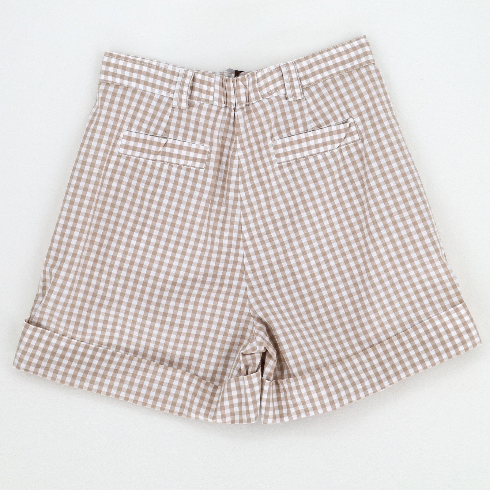 The Unbranded Brand by TiMo Women Beige Checks High Waist Pleated Shorts Size S Size 28" / US 6 / IT 42 - 6 Thumbnail
