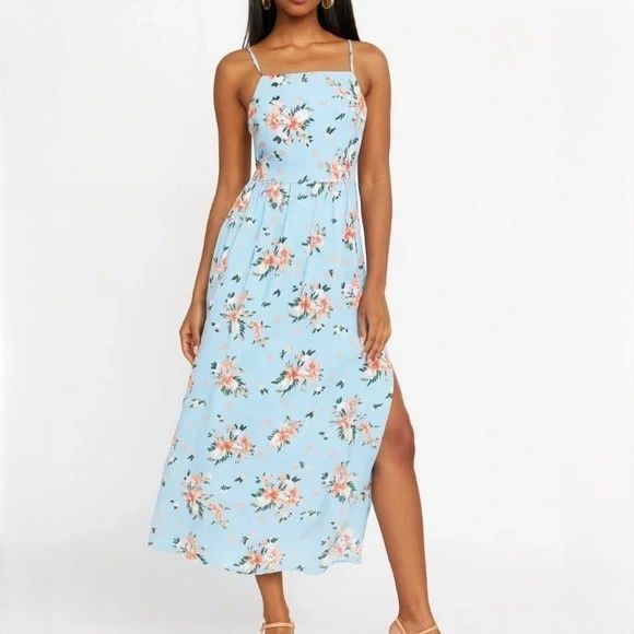 Other Ever After Light Blue Floral Maxi Dress with Side Slit Size L / US 10 / IT 46 - 1 Thumbnail