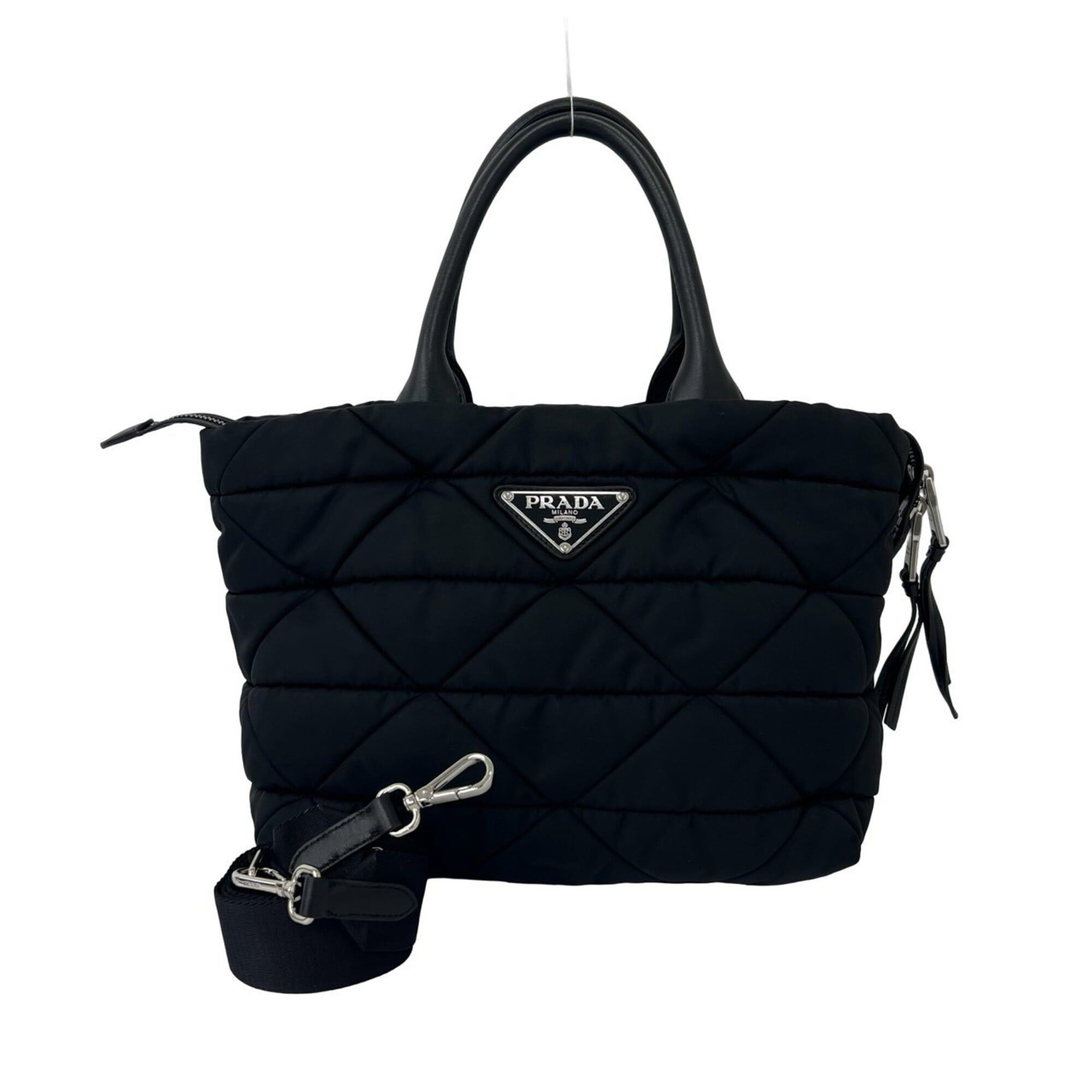 Prada Prada Triangle Logo Hardware Tessuto Pocono Nylon Leather Genuine 2-way Shoulder Bag Handbag Black 90968 Size ONE SIZE - 1 Thumbnail