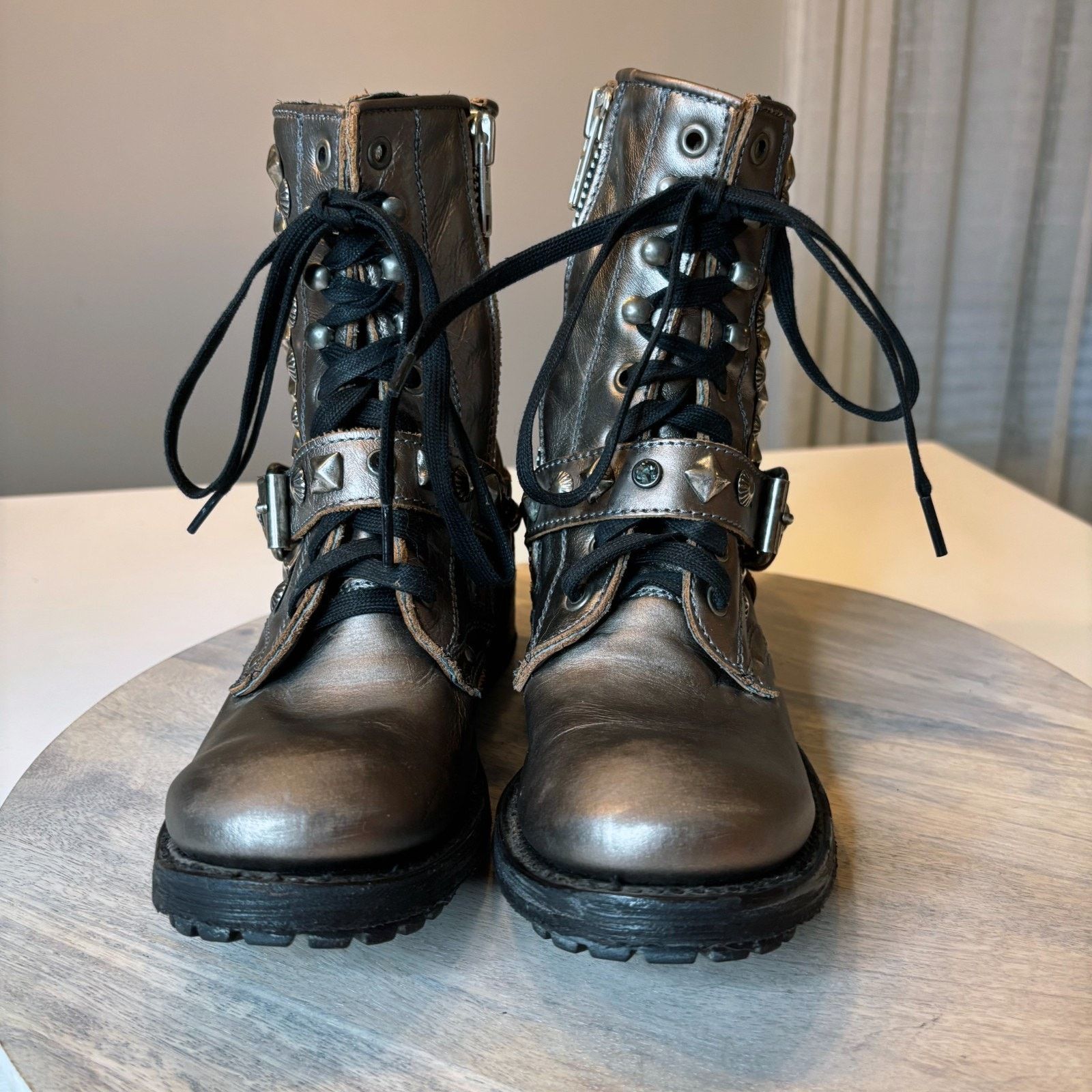 ASH ASH Ryanna US 7.5 - 8 EU 38 Metallic Studded Combat Boots Size US 7.5 / IT 37.5 - 4 Thumbnail