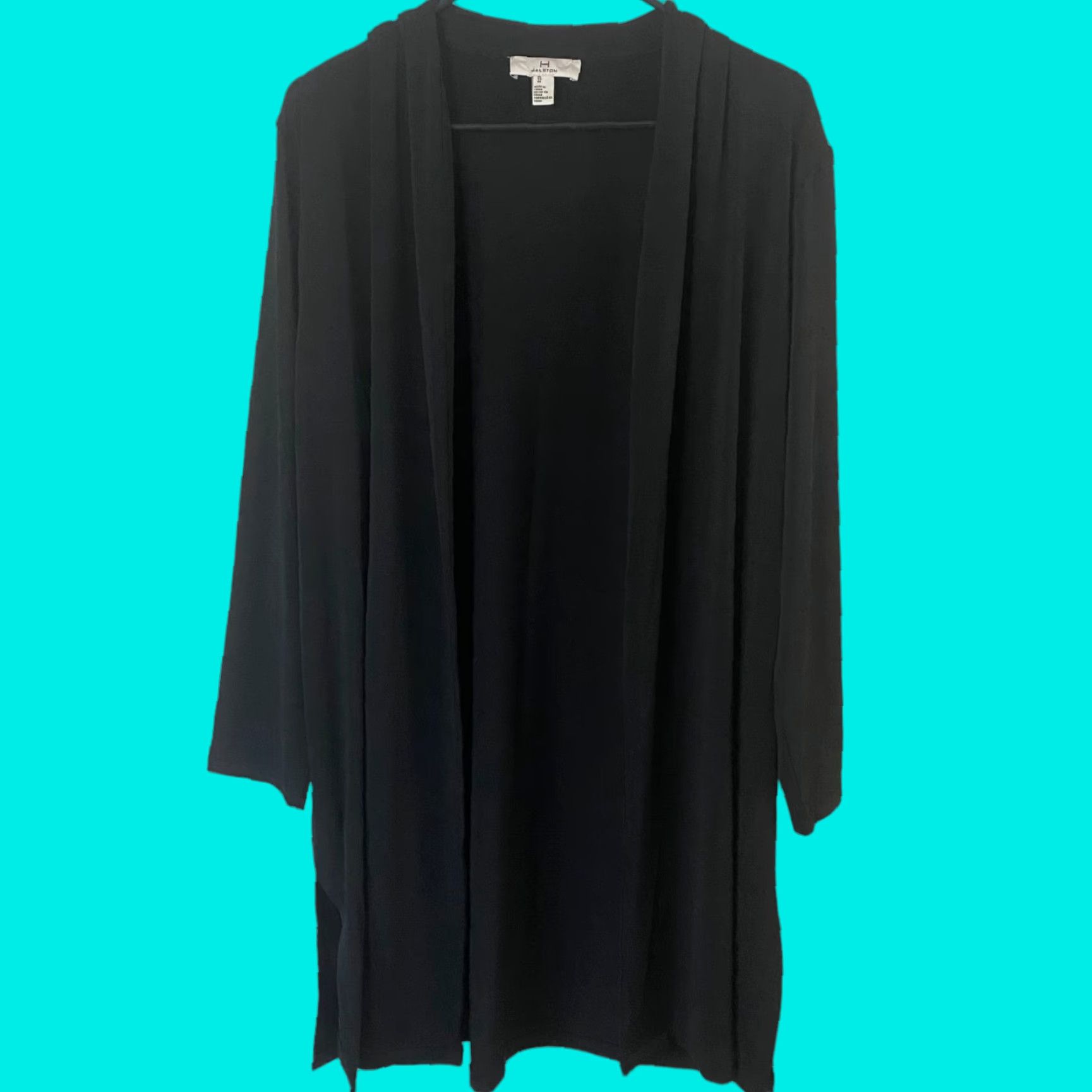 Halston Halston Cardigan Open-Front Black Long Sleeve Women's XL Drape Flowy Stretch Sweater Size XL / US 12-14 / IT 48-50 - 1 Thumbnail