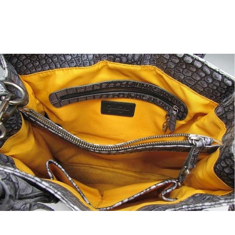 Designer Jessica Simpson Denim Croc Embossed PVC Satchel Handbag Size ONE SIZE - 4 Thumbnail