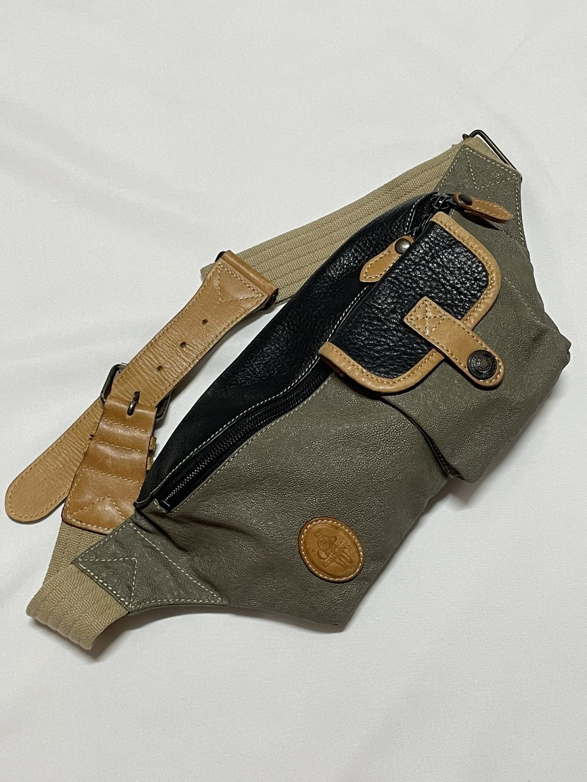 image of C P Company x Massimo Osti C.p Company Vintage Leather Waist Bag in Khaki, Men's