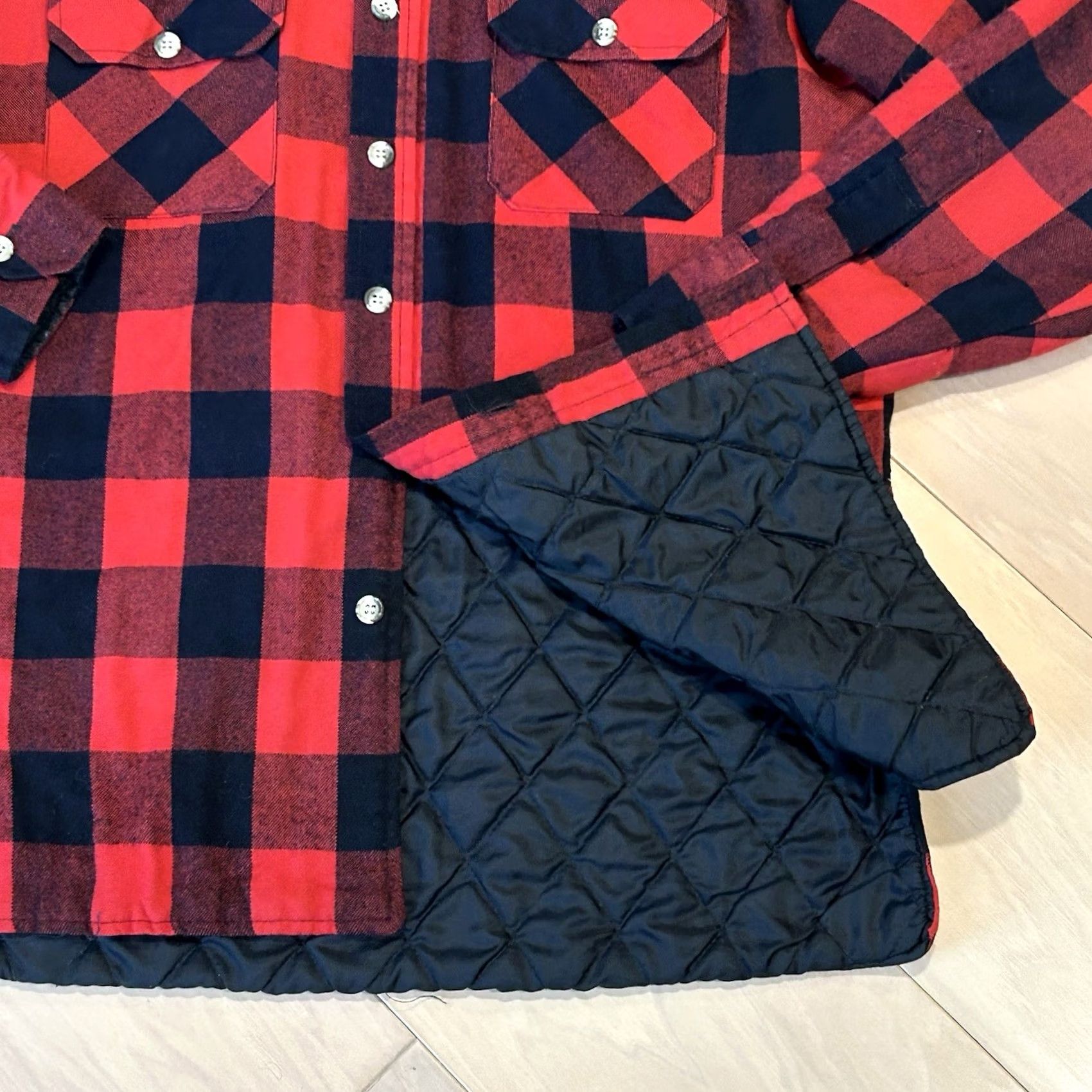 Sears VINTAGE Sears Quilted Lined Flannel Shacket Buffalo Plaid Shirt Jacket M Men Red/Black 90s Size US M / EU 48-50 / 2 - 3 Thumbnail