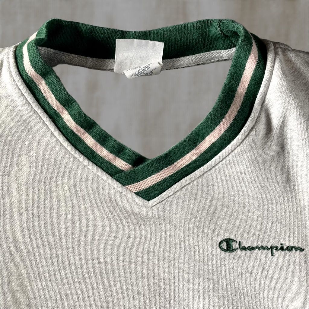 Champion Champion Pullover 2XL Gray Green V-Neck Pockets Striped Cuffs Reverse Weave Mens Size US XXL / EU 58 / 5 - 1 Thumbnail