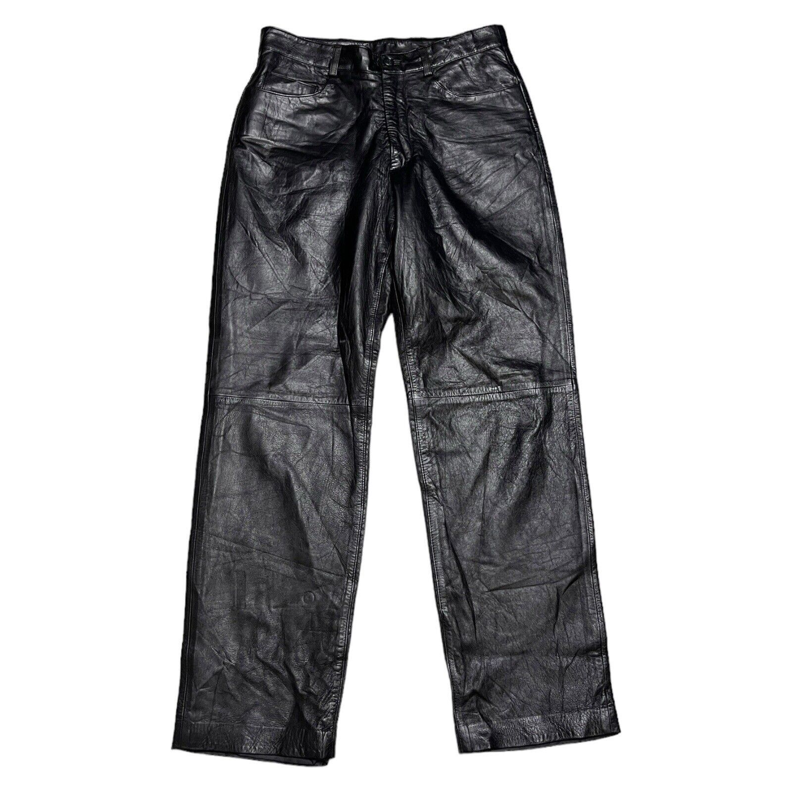 image of Alfani Genuine Leather Luxury Designer Vintage Biker Pants in Black, Men's (Size 30)