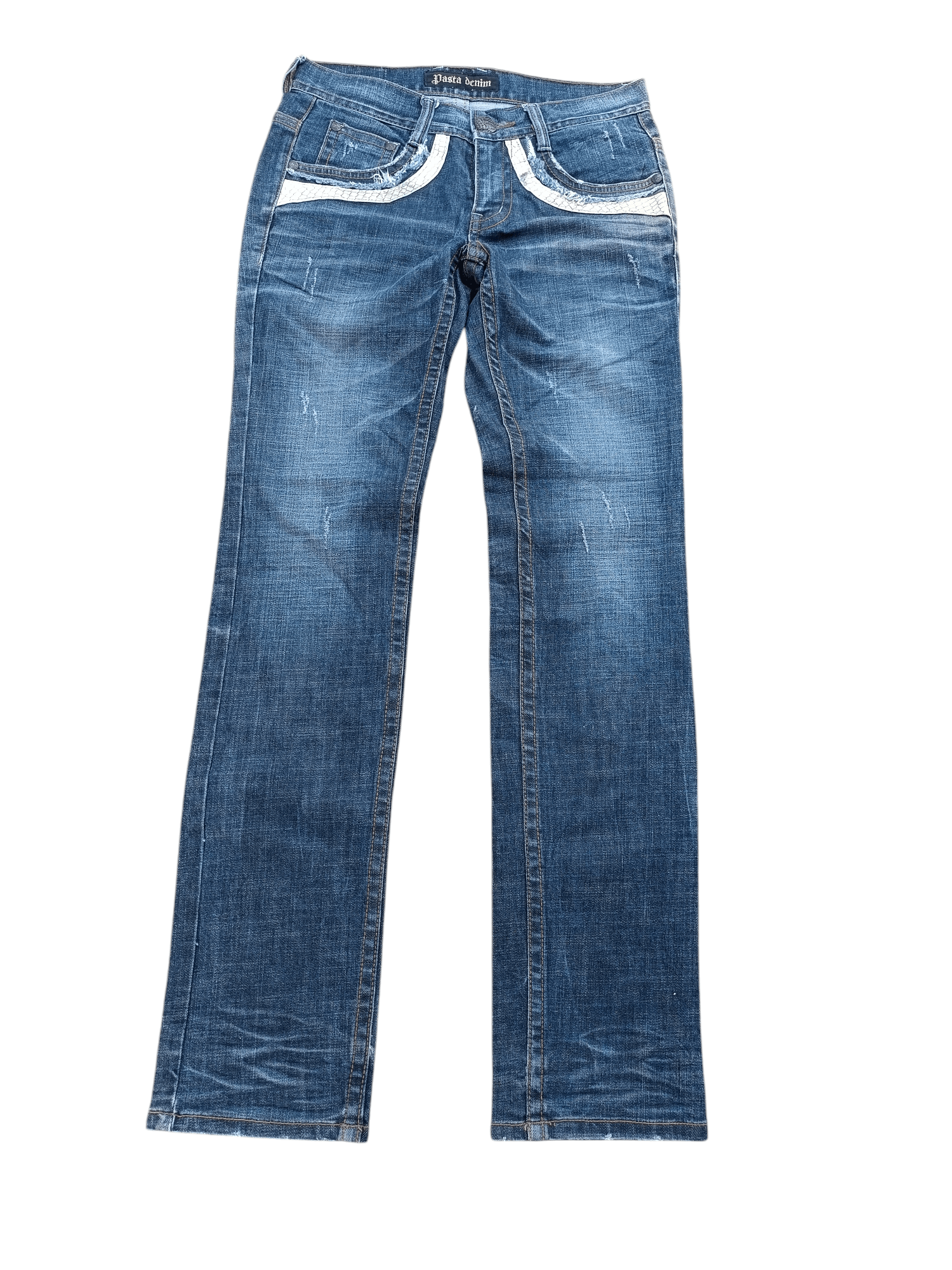 Tornado Mart PASTADENIM Skinny Distressed Whiskers Faded Embroidery Cross Size US 30 / EU 46 - 3 Thumbnail