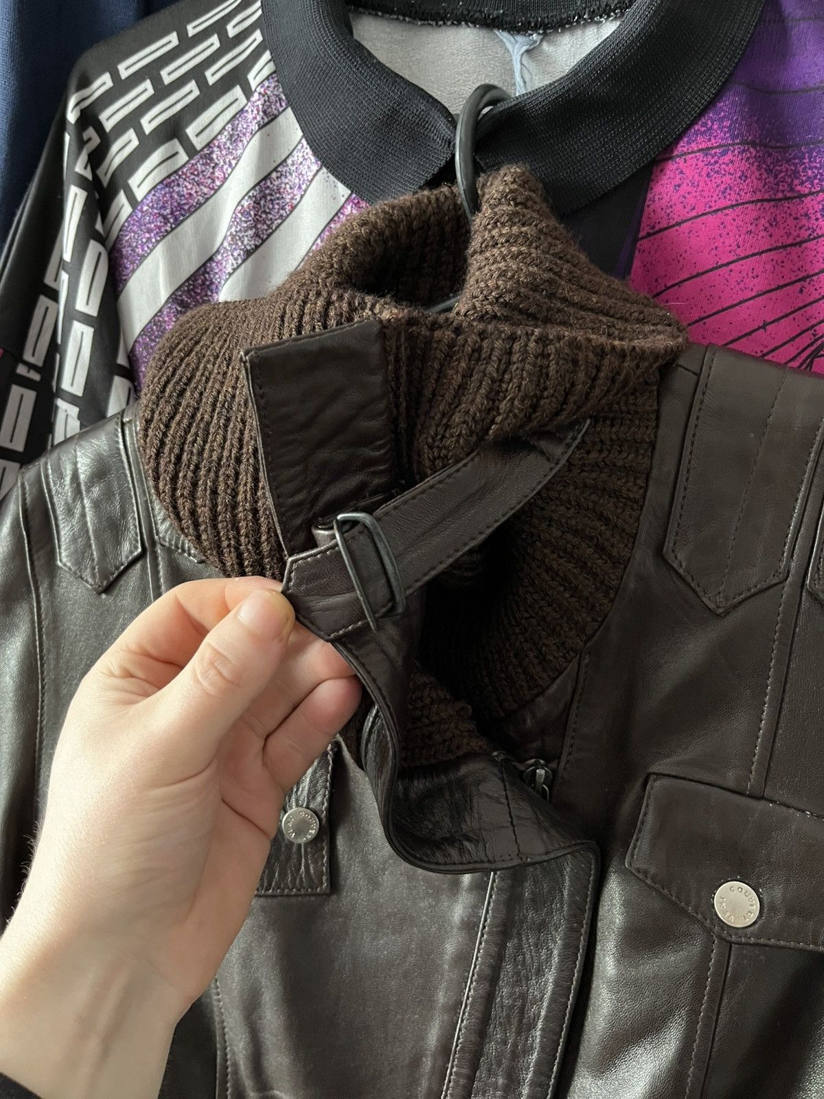 Japanese Brand Ventcouvert Paris Brown Leather Bomber Jacket Knit Collar Size M / US 6-8 / IT 42-44 - 12 Thumbnail