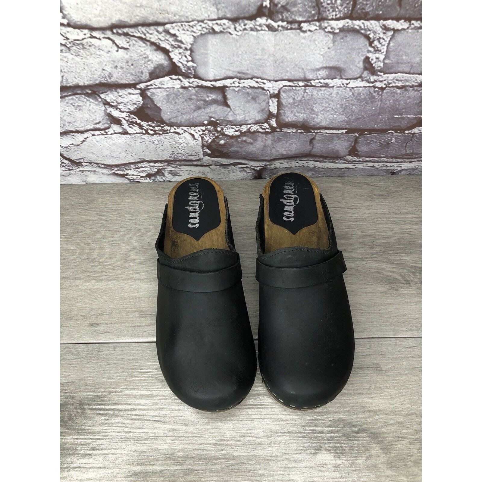 Other Sandgrens Handmade Swedish Black Nubuck Leather Wood Clogs W Size US 6 / IT 36 - 21 Thumbnail