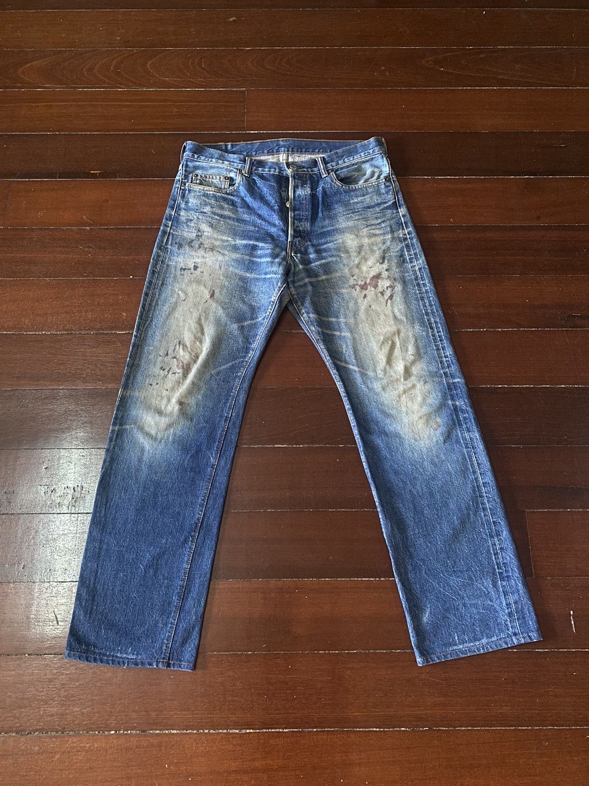Japanese Brand FIRE 🔥 Warehouse DOUBBLE WORKS Selvedge SPLATTED COLOUR Size US 35 - 1 Thumbnail