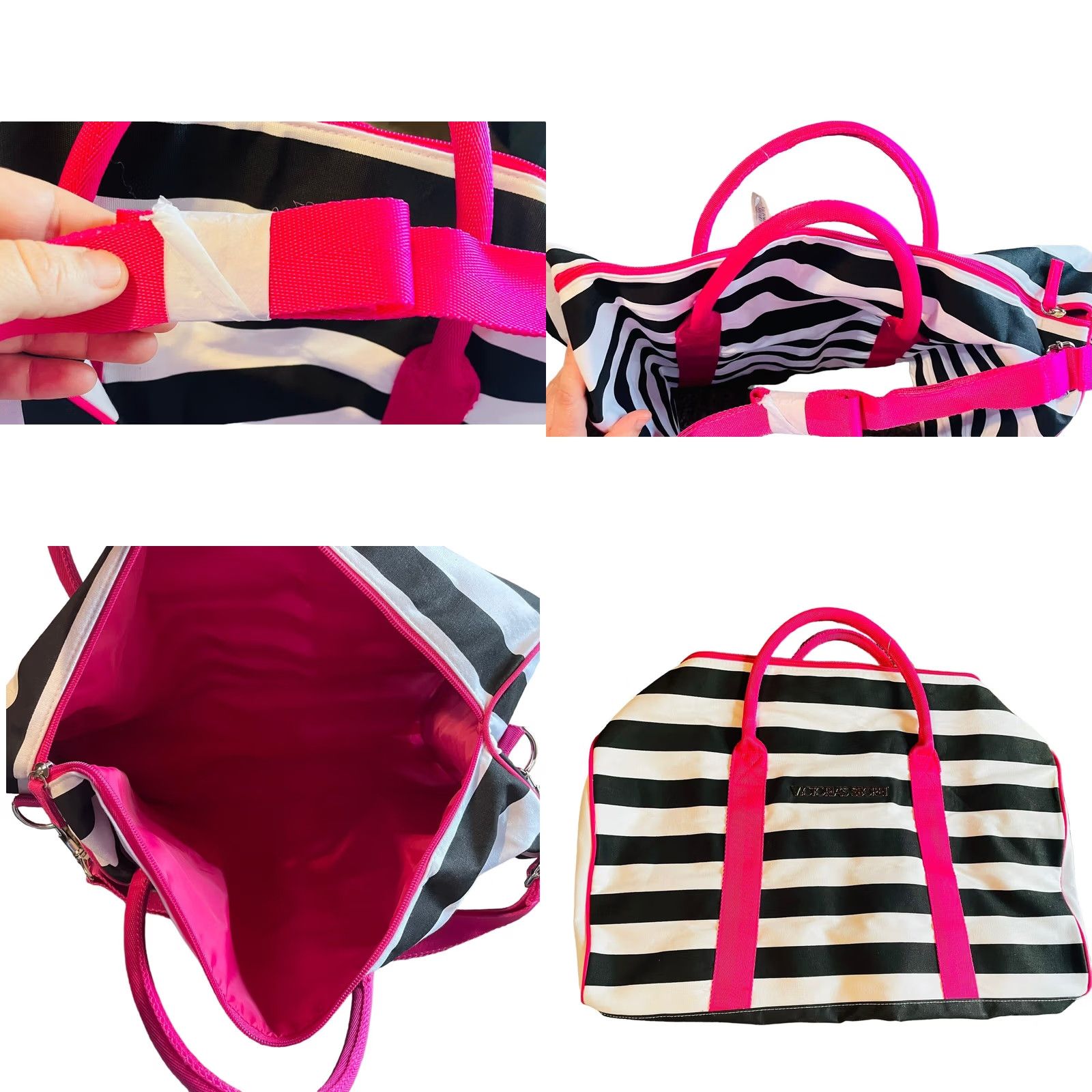 Victoria's Secret Viktoria's Secret Pink White Black Stripes Duffle Bag Overnight Weekender New Size ONE SIZE - 11 Thumbnail