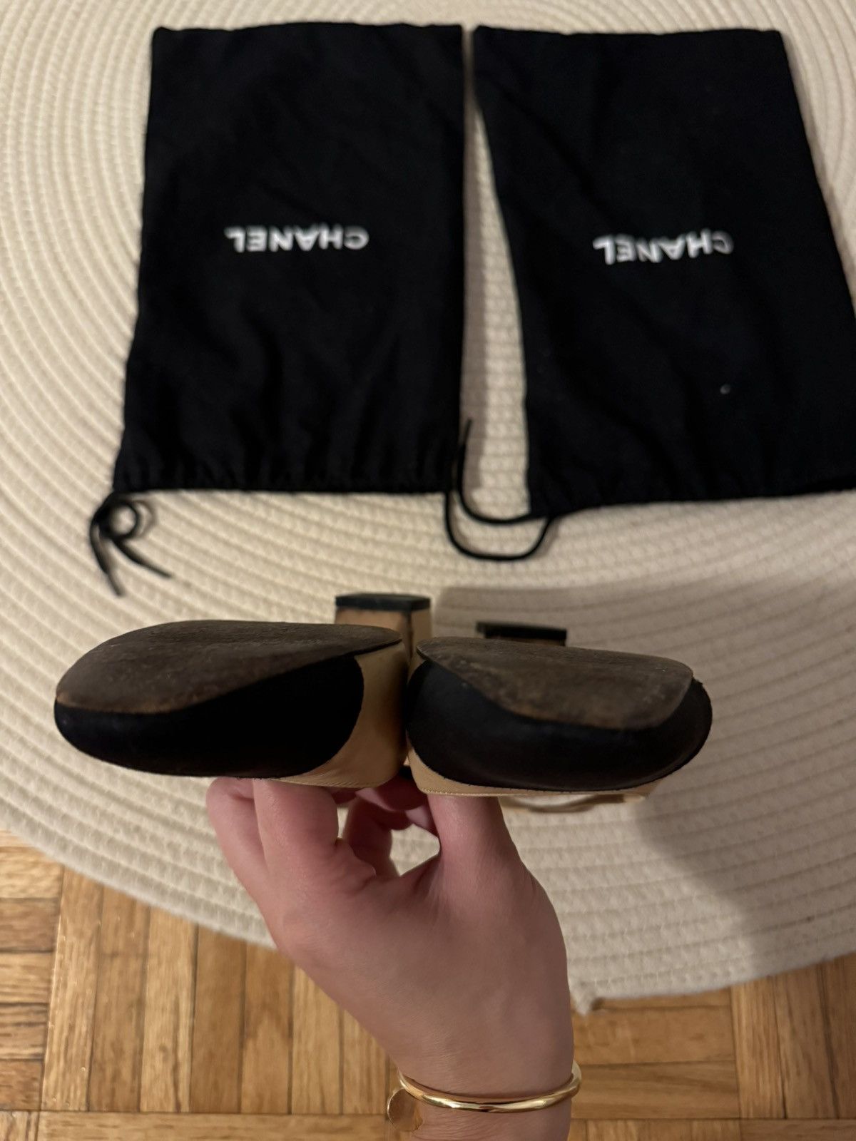 Chanel Chanel SLINGBACKS Goatskin & Grosgrain Beige & Black Size US 8 / IT 38 - 9 Thumbnail