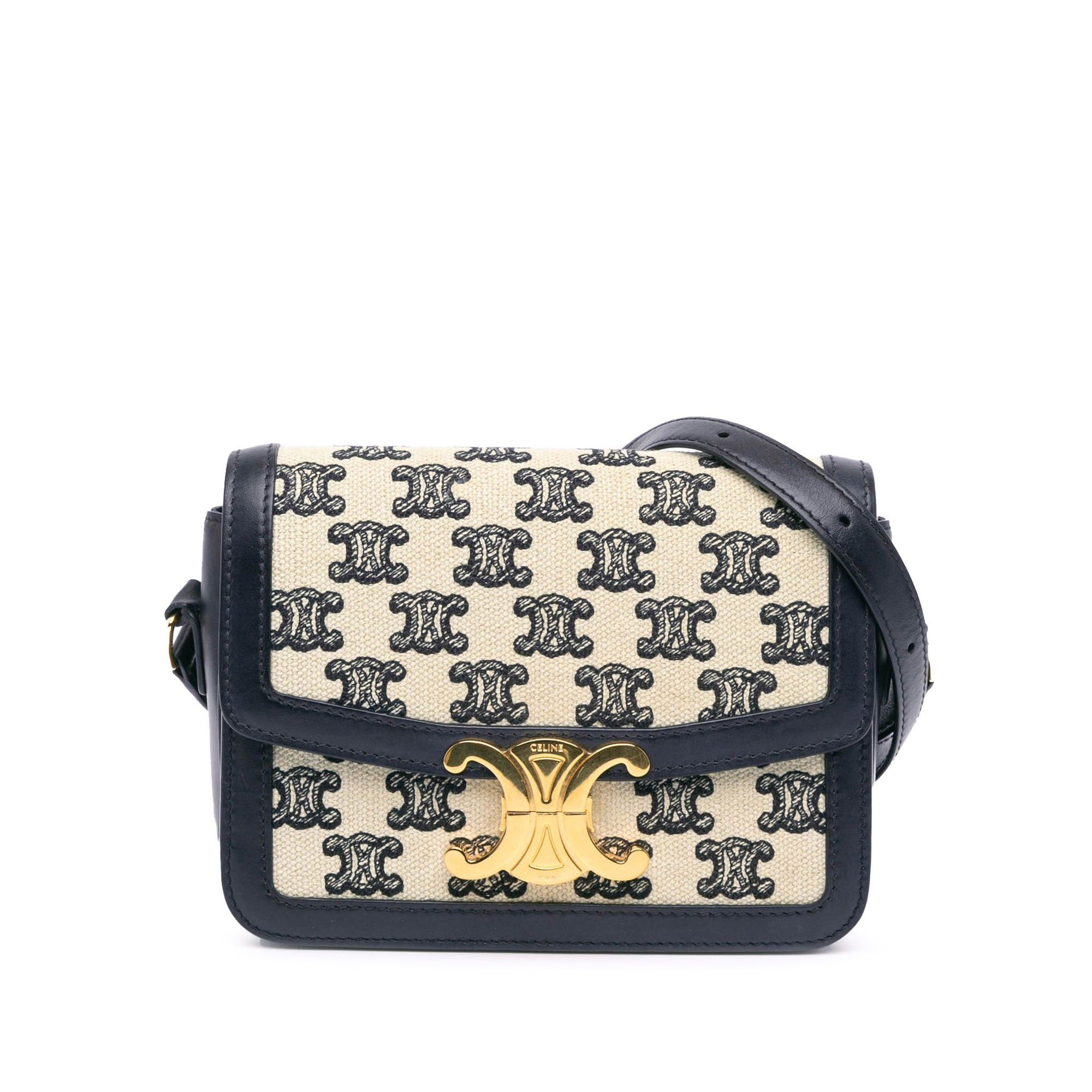 Celine Celine Teen Embroidered Canvas Triomphe Crossbody White Size ONE SIZE - 1 Thumbnail