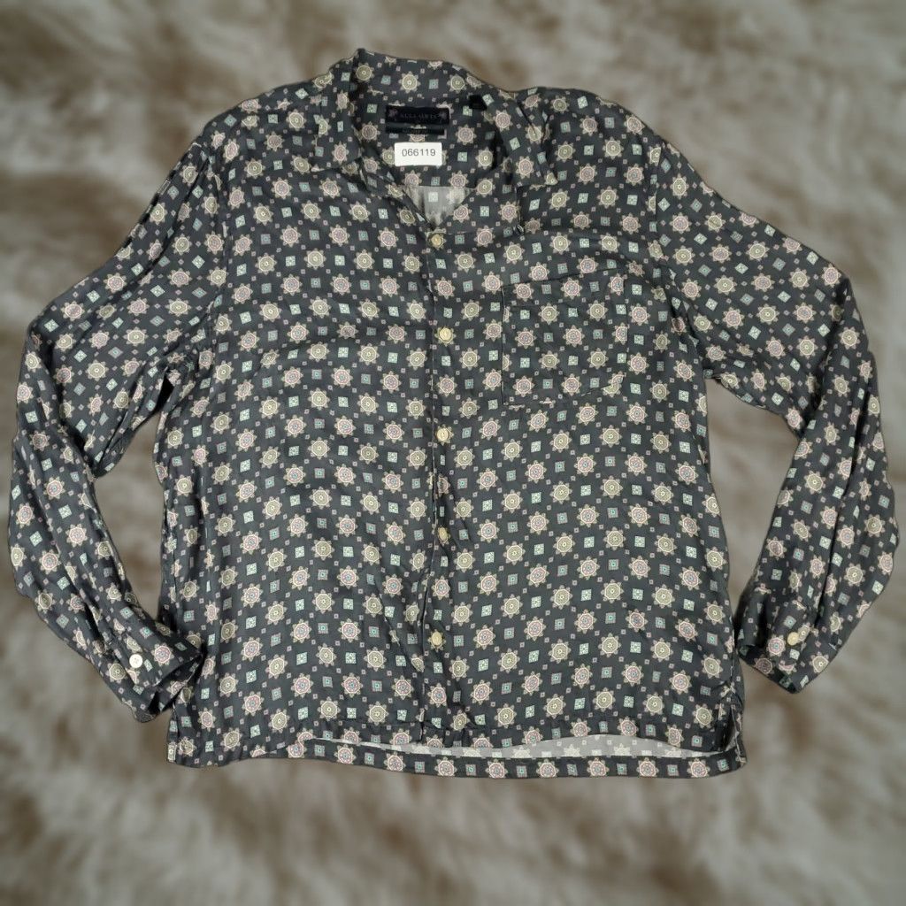 Allsaints AllSaints Shirt Mens XL Gray Geometric Camp Collar Button Up Long Sleeve Shirt Size US XL / EU 56 / 4 - 1 Thumbnail
