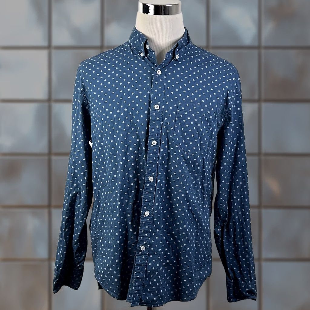 J.Crew J.CREW XL Casual Button-Down Shirt Floral Print Green Blue 100% Cotton Mens Shirt Button-Front Long Sleeve Shirt Size US XL / EU 56 / 4 - 1 Thumbnail