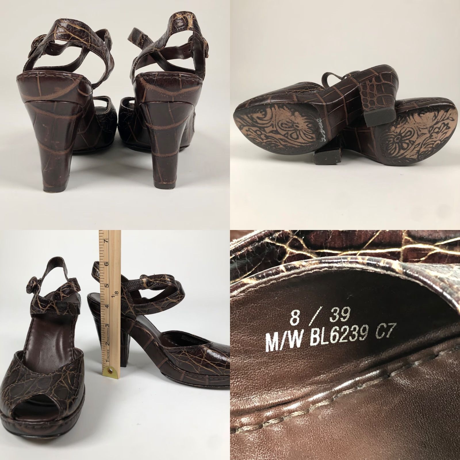 Vintage Bolo Womens Size 8 Brown Reptile Print Leather Slingback Platform Heels Size US 8 / IT 38 - 8 Thumbnail
