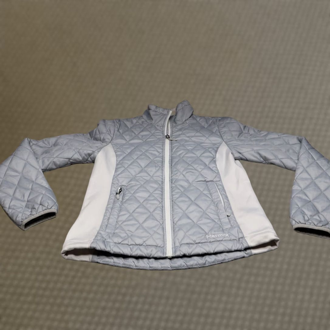 Marmot VINTAGE Marmot Jacket Womens Small White Quilted Puffer Hybrid Light Insulated Zip Front Pocketed Mock Neck Outdoor Hiking Shirt Womens Size S / US 4 / IT 40 - 1 Thumbnail