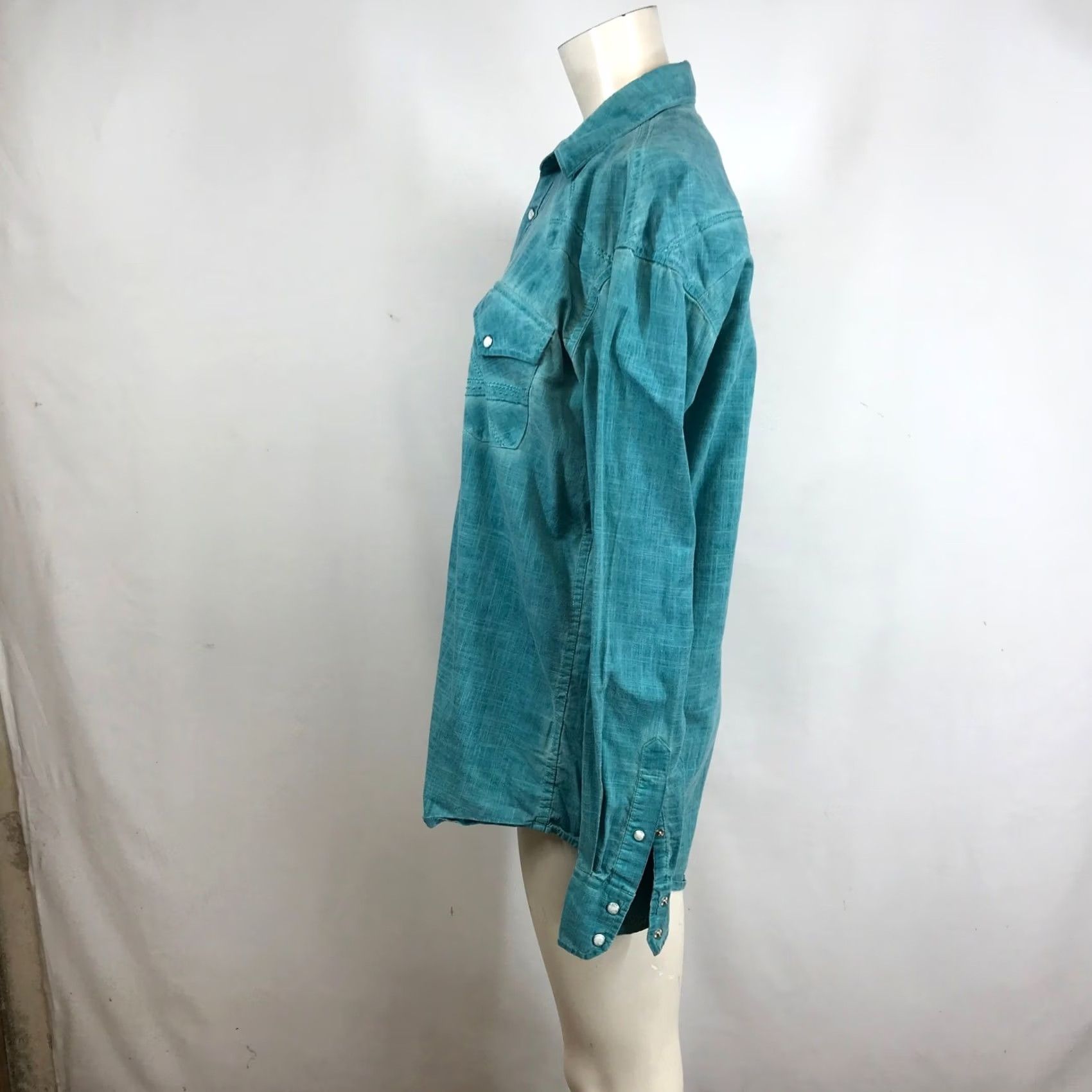 Wrangler Wrangler 20X Men's Turquoise Slub Cotton Western Snap Shirt Medium Size US M / EU 48-50 / 2 - 6 Thumbnail