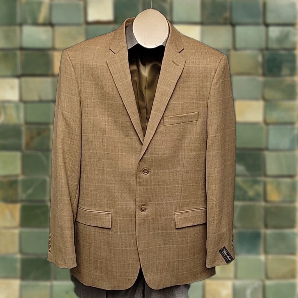 Vintage VTG Warren Sewell Blazer Mens 42L Beige Brown 100% Wool Plaid Regent Suit Coat Jacket Two-Button Notch Lapel Single-Vented Dry Clean Only Mens Size 42R - 1 Thumbnail