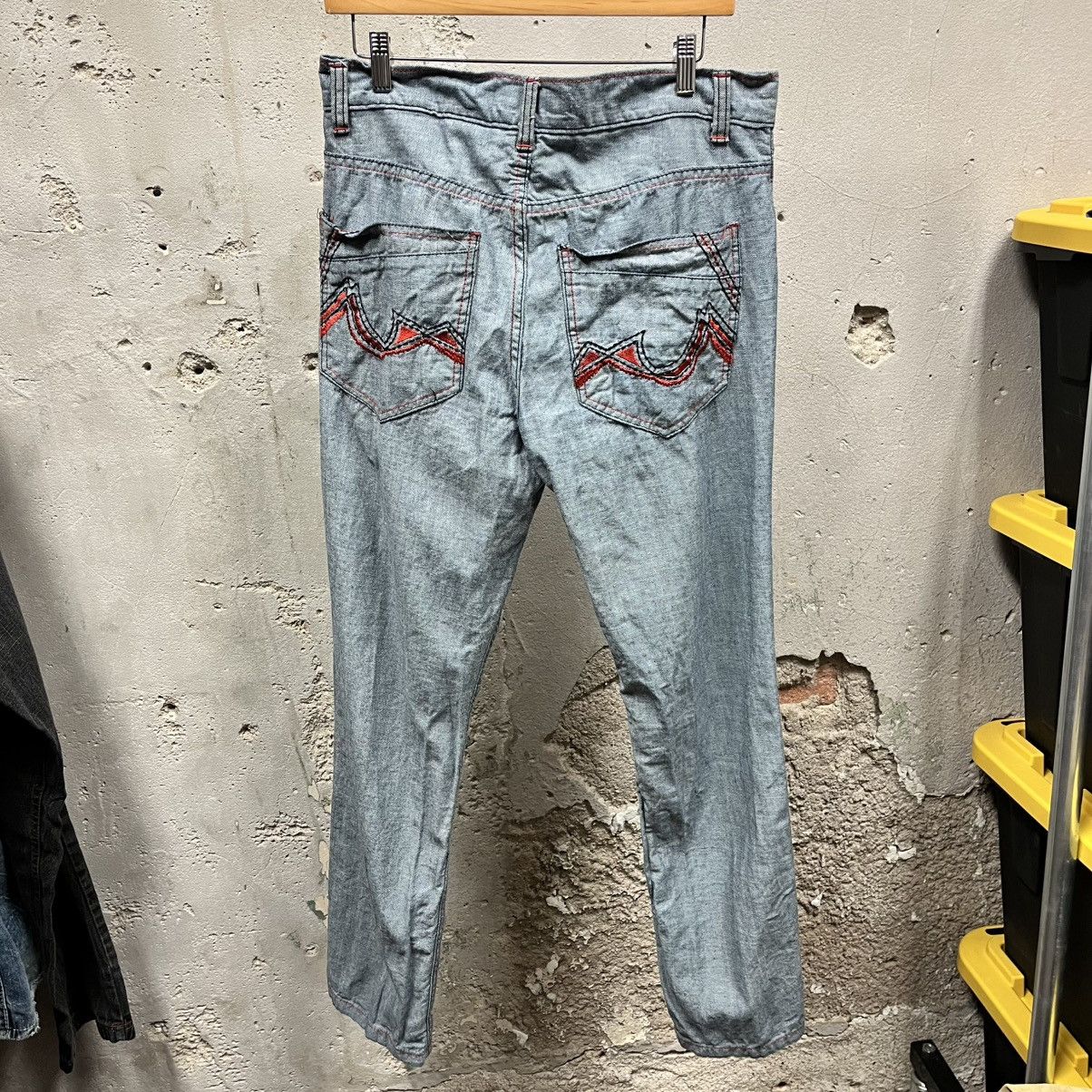Other Qruel Vintage Y2K Light Wash Red Stitch Embroidered Jeans 34 Size US 34 / EU 50 - 1 Thumbnail