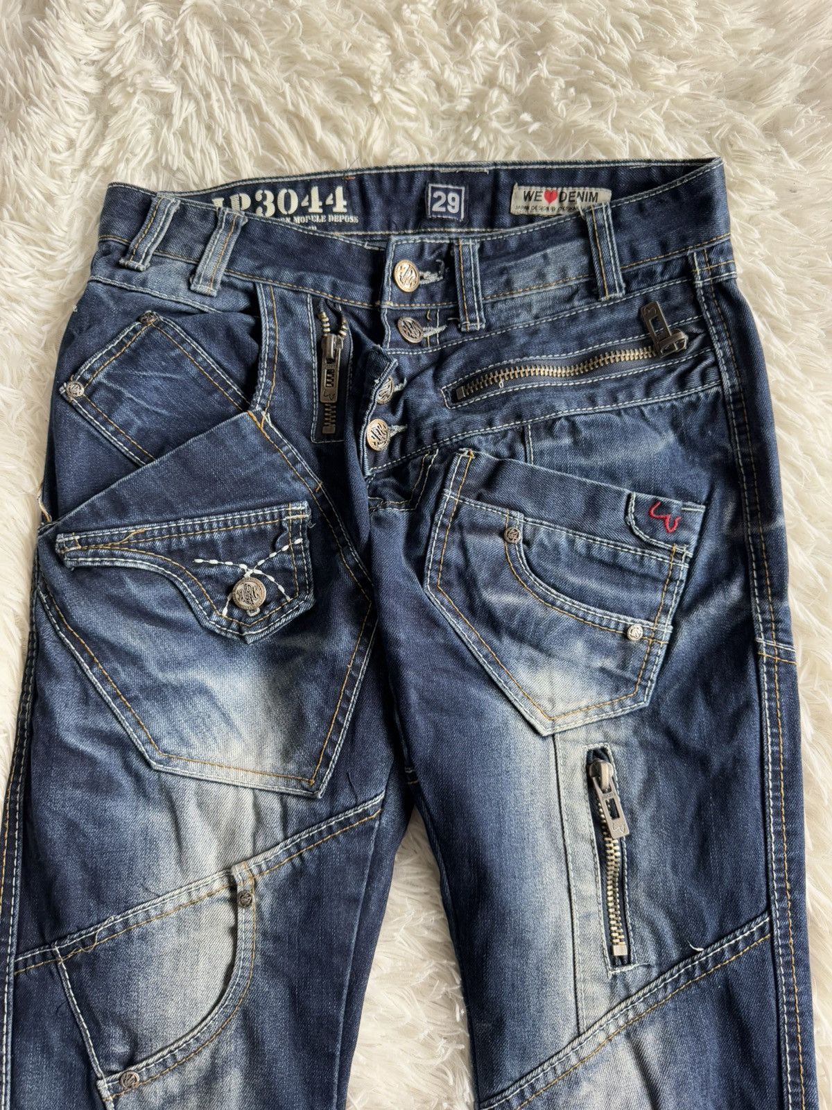 If Six Was Nine Japan Rag Crazy Utility Patchwork Washed Wide Denim Jeans Size US 29 - 7 Thumbnail