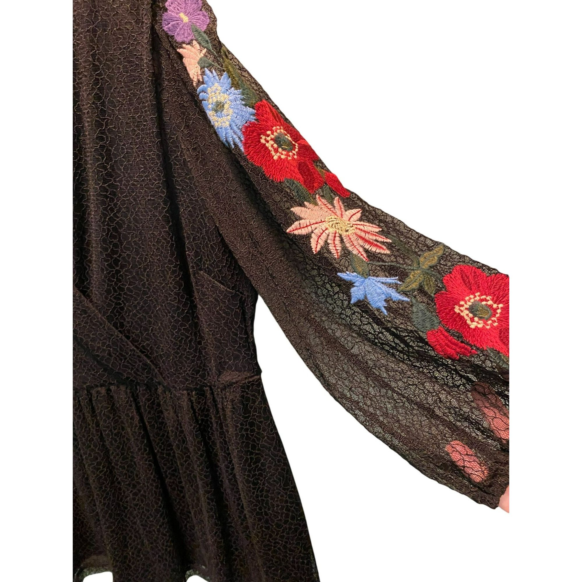 Other Suzanne Betro Black Embroidered Floral Mesh Tunic Top 3/4 Sl Size XL / US 12-14 / IT 48-50 - 3 Thumbnail