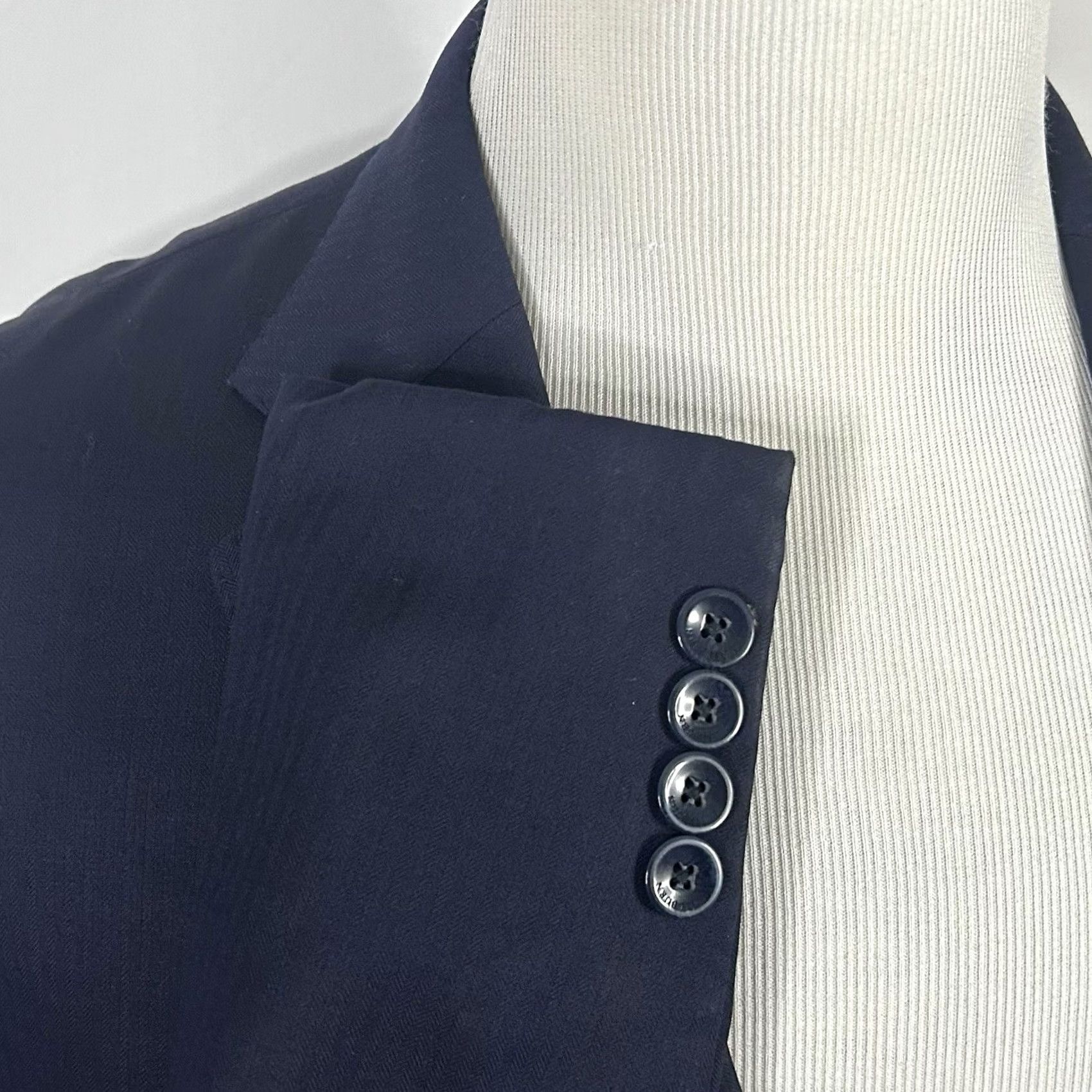 Doublet J. Hilburn Sport Coat 44L Navy Blue Herringbone 100% Wool Two Button Double Vents Long Regular Mens Jacket Size US XS / EU 42 / 0 - 5 Thumbnail