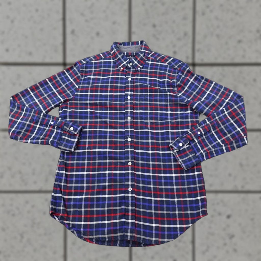 American Eagle Outfitters American Eagle Shirt Mens M Blue Red Long Sleeve Button Up Preppy Casual Cotton Size US M / EU 48-50 / 2 - 1 Thumbnail