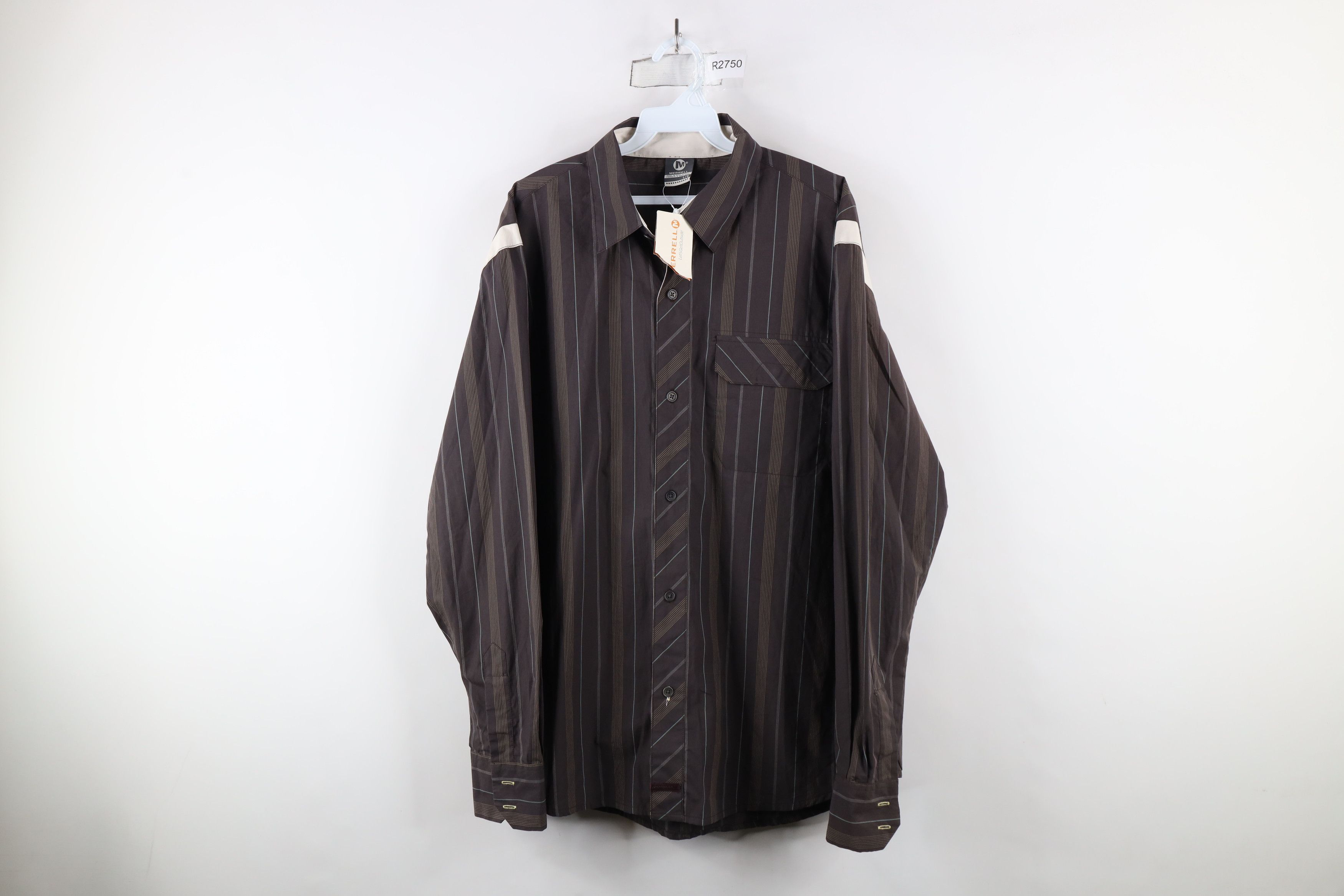 Merrell × Vintage New Merrell Power Pin Striped Collared Button Shirt Brown Size US L / EU 52-54 / 3 - 1 Thumbnail