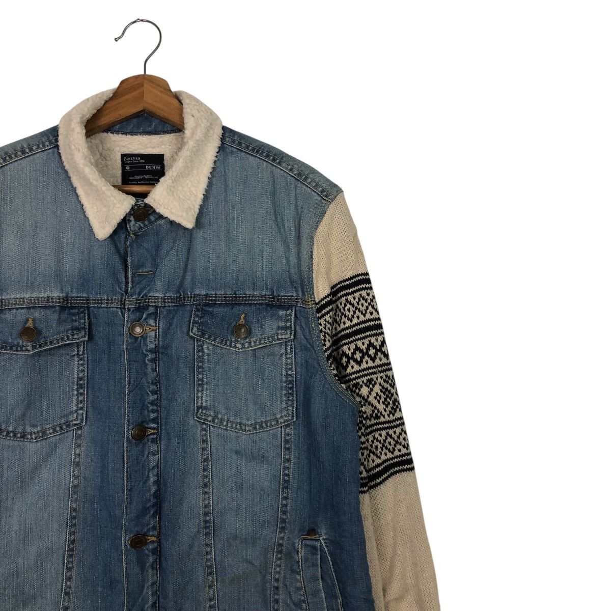 Japanese Brand 📌Denim Trucker Biker Jacket Bershka Knit Hand Issey Miyake Size US L / EU 52-54 / 3 - 7 Thumbnail