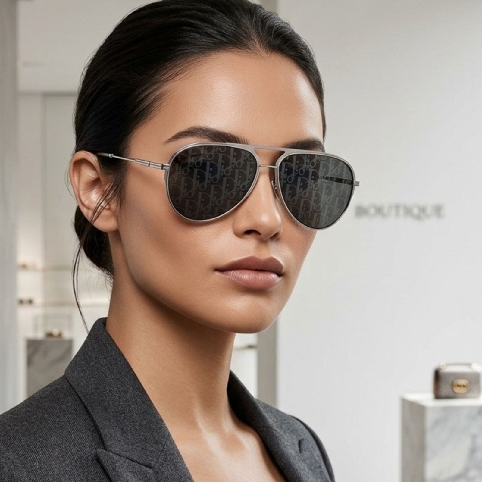 Dior New DIORESSENTIAL A2U F0A8 Silver Monogram Lens Aviator Size ONE SIZE - 4 Thumbnail