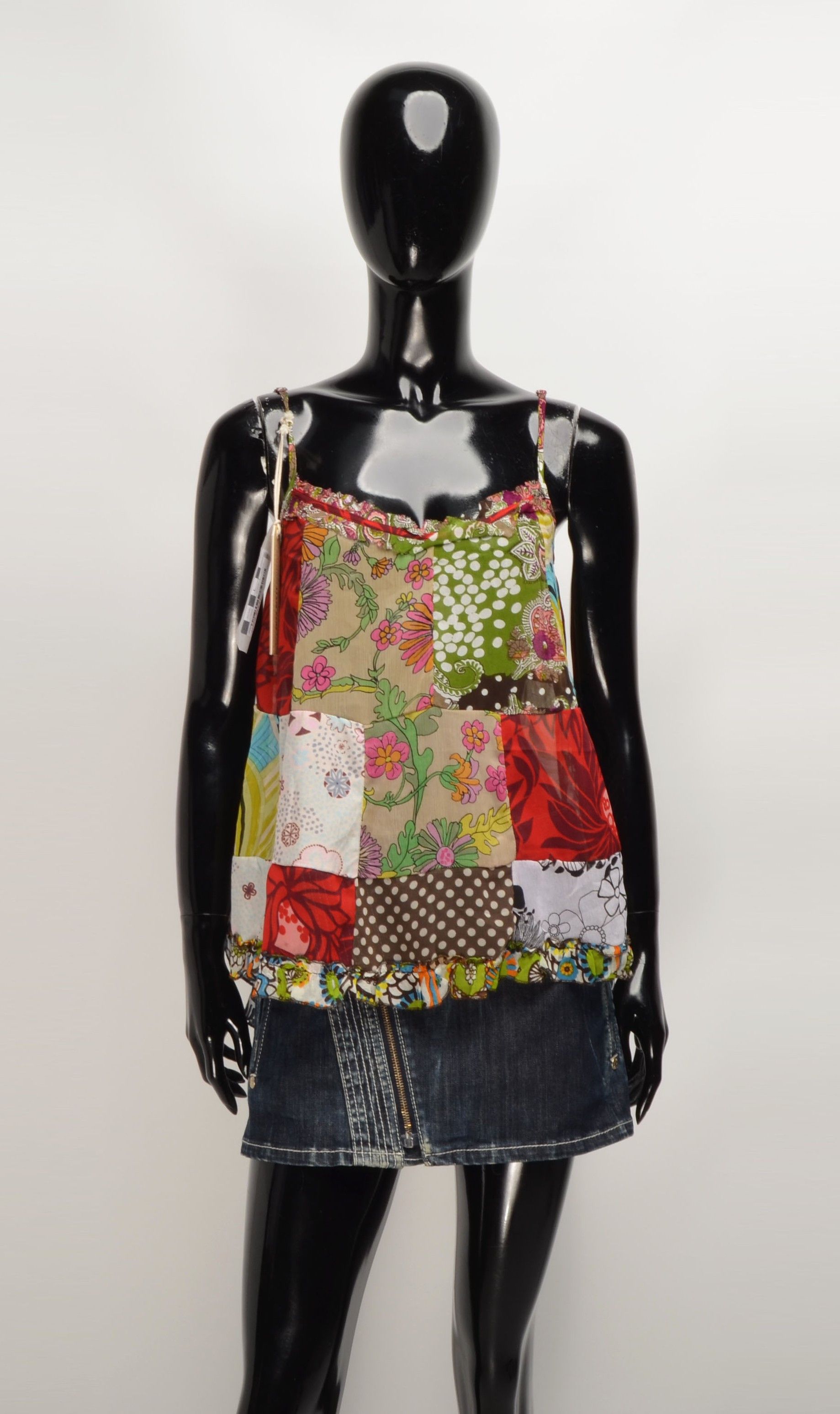 Miss Sixty Y2K Patchwork Boho Fairy Floral Mesh Tank Top