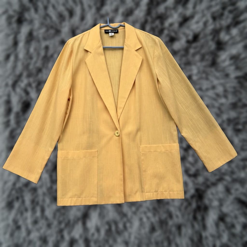 Vintage Sag Harbor Blazer Women Size 10 Vintage 90s Y2k Office Preppy Lightweight Jacket Notch Lapel Solid Yellow Midwest? (No) Size L / US 10 / IT 46 - 1 Thumbnail
