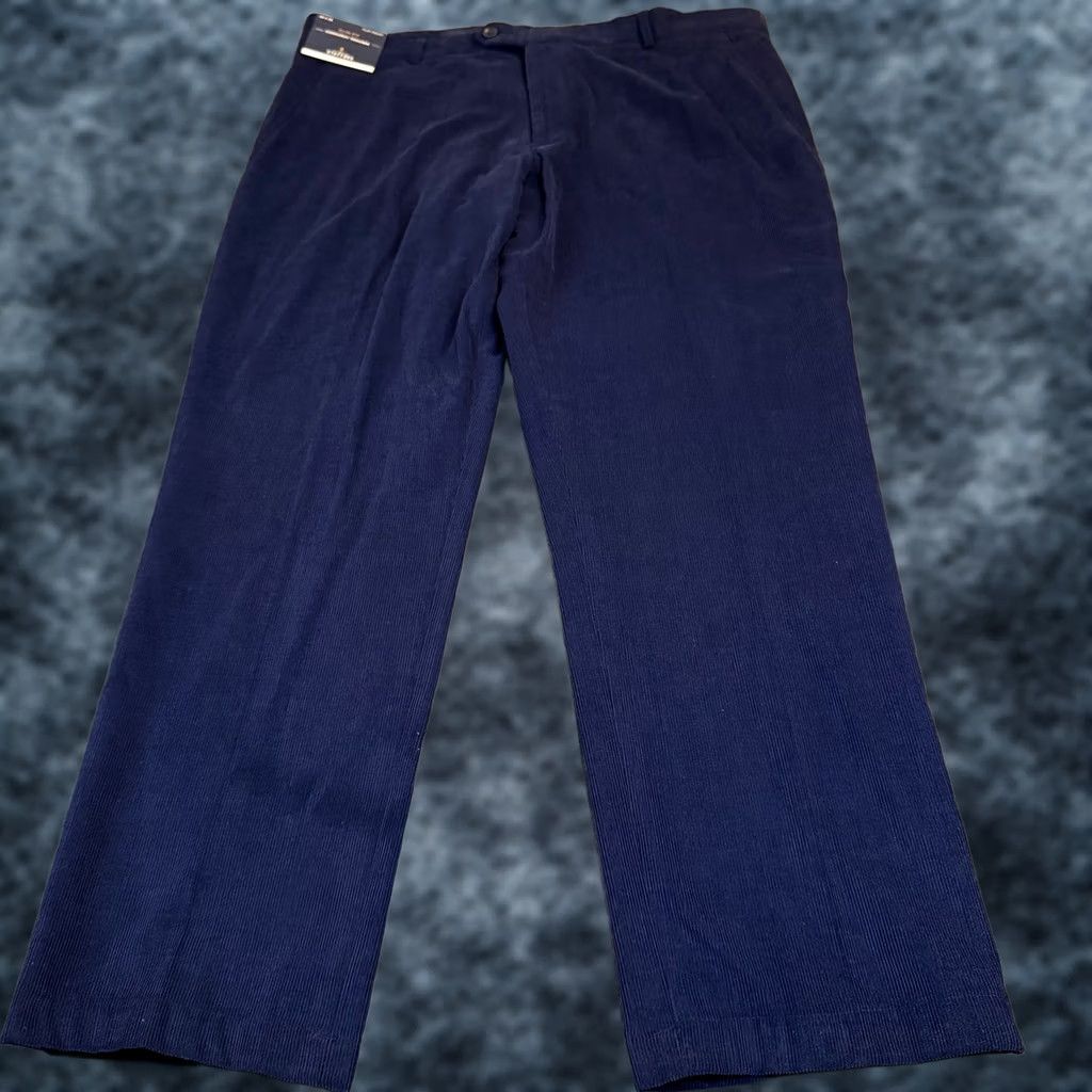 Stafford Stafford Slim Fit Corduroy Trousers Navy Blue Flat Front Pants Mens 38x29 NWT Size US 38 / EU 54 - 1 Thumbnail