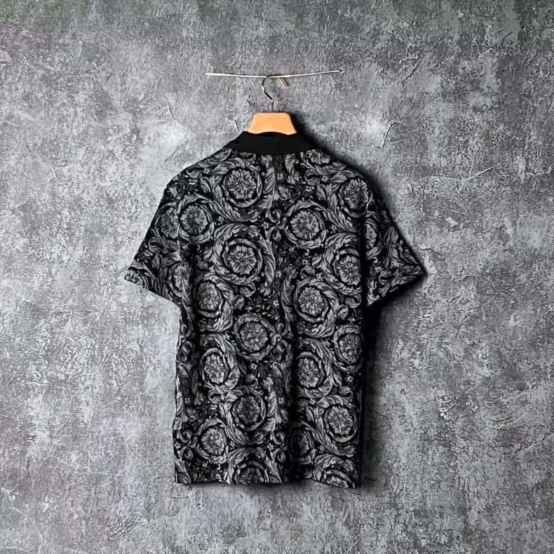 Versace Versace Black and gray patterned cotton short-sleeved polo Size US L / EU 52-54 / 3 - 2 Thumbnail