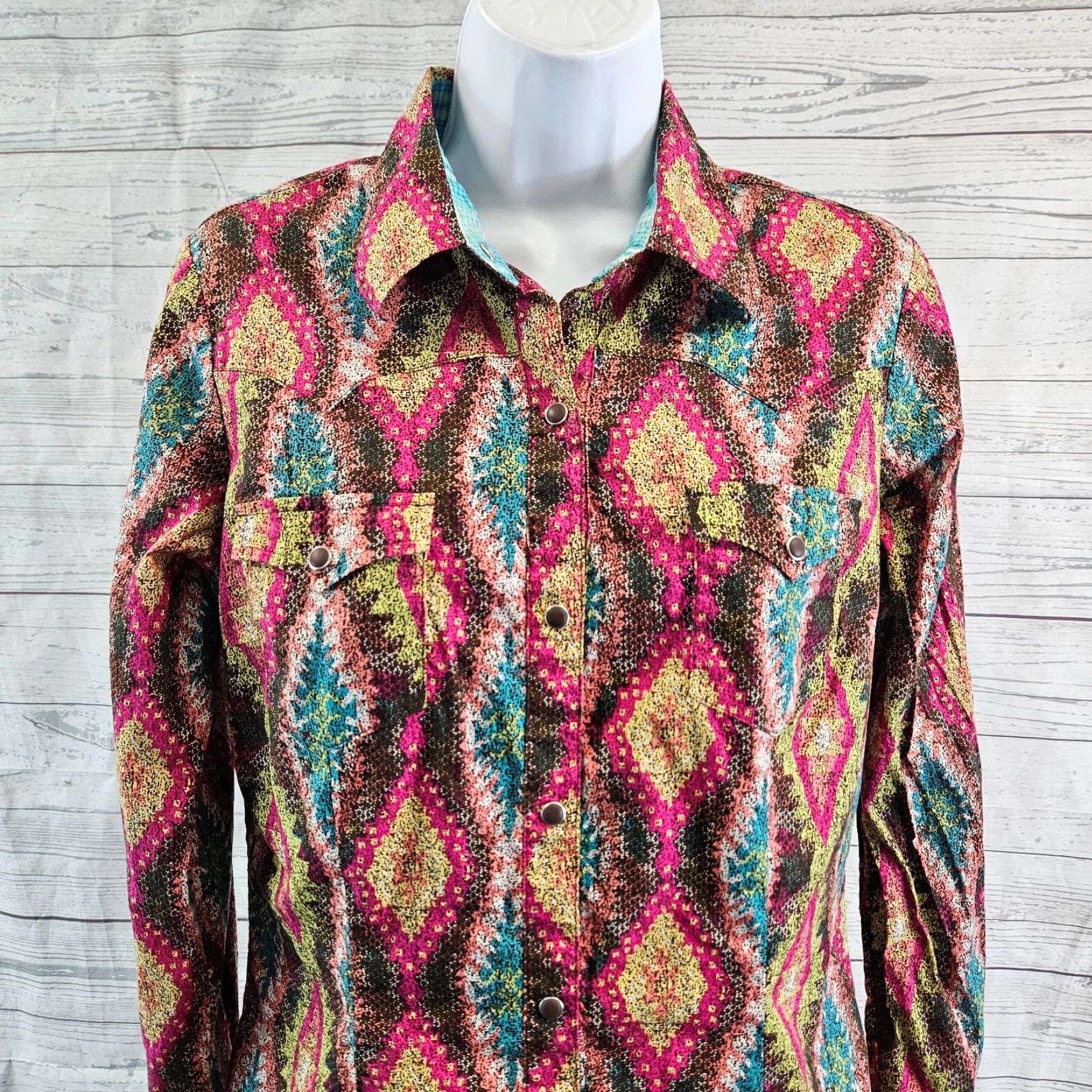 Roper Roper Shirt Womens Pearl Snap Long Sleeve Cotton Size Small Pink Brown Multicolor Size S / US 4 / IT 40 - 2 Thumbnail