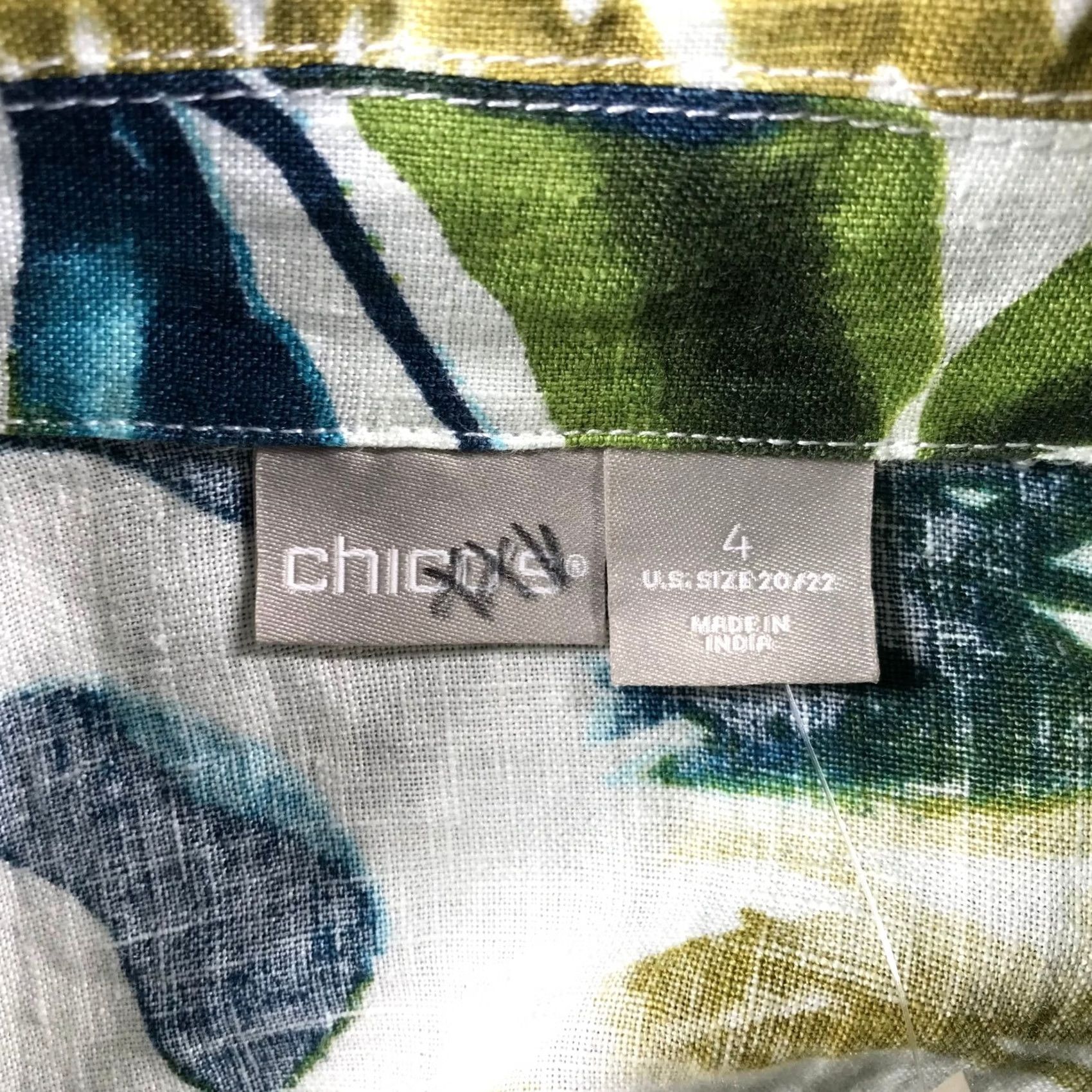 Vintage Chico's Chicos Tropical Leaf Print Linen Blend Jacket Green Blue White Sz 20W NWT Shorts Sleeve Floral Plus Size Womens Jacket Size 3XL / US 20-22 - 7 Thumbnail