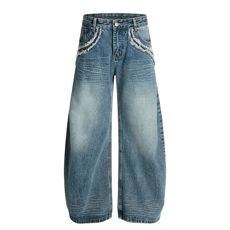 Jean Retro washed whiskered men's loose casual curved jeans Size US 32 / EU 48 - 1 Thumbnail