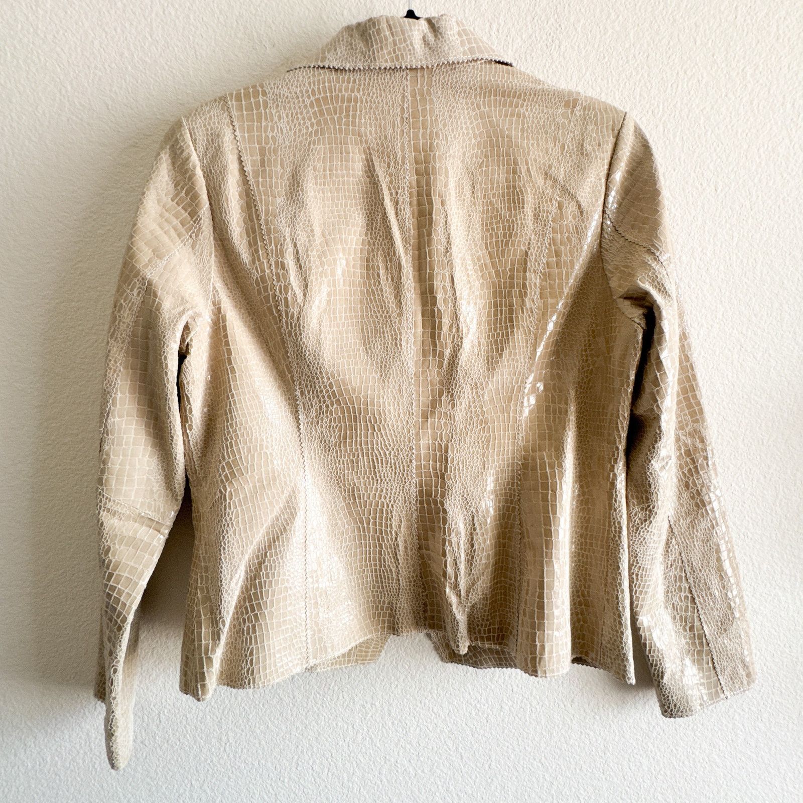 Other Croc Embossed Leather Blazer Jacket Beige Glossy Textured Size L / US 10 / IT 46 - 12 Thumbnail