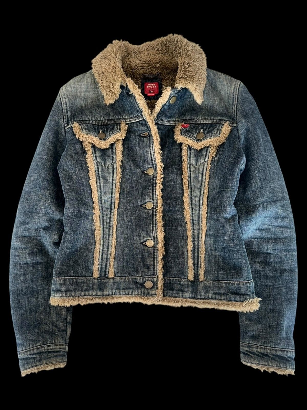 Miss Sixty Miss Sixty Shearling Lined Cropped Denim Jacket Size M / US 6-8 / IT 42-44 - 1 Thumbnail