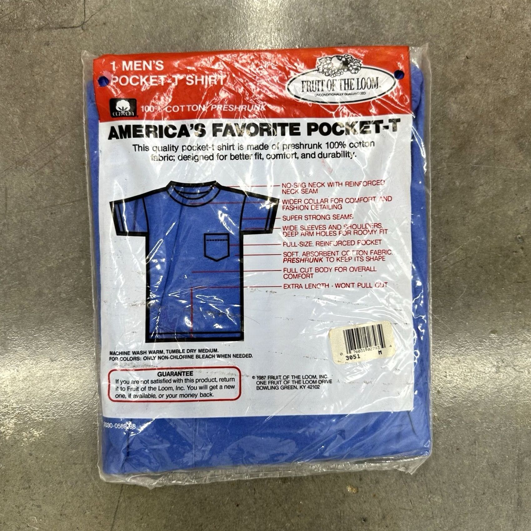 Fruit Of The Loom VINTAGE Fruit of the Loom T-Shirt Pocket Short Sleeve USA Mens Medium Royal Blue Blue Cotton NOS 80s Regular Size US M / EU 48-50 / 2 - 3 Thumbnail