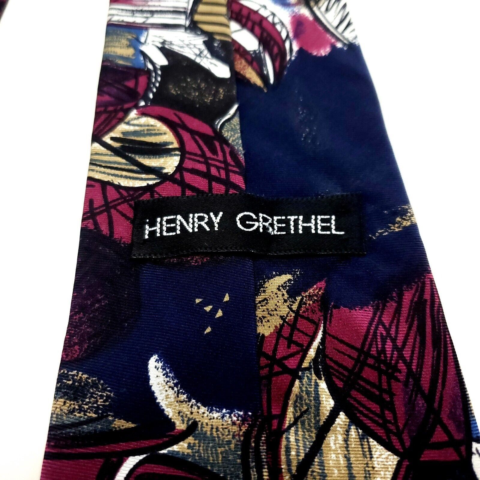 Henry Grethel Henry Grethel Multi Colored Silk Tie Woven Short Wide Graphi Size ONE SIZE - 4 Thumbnail