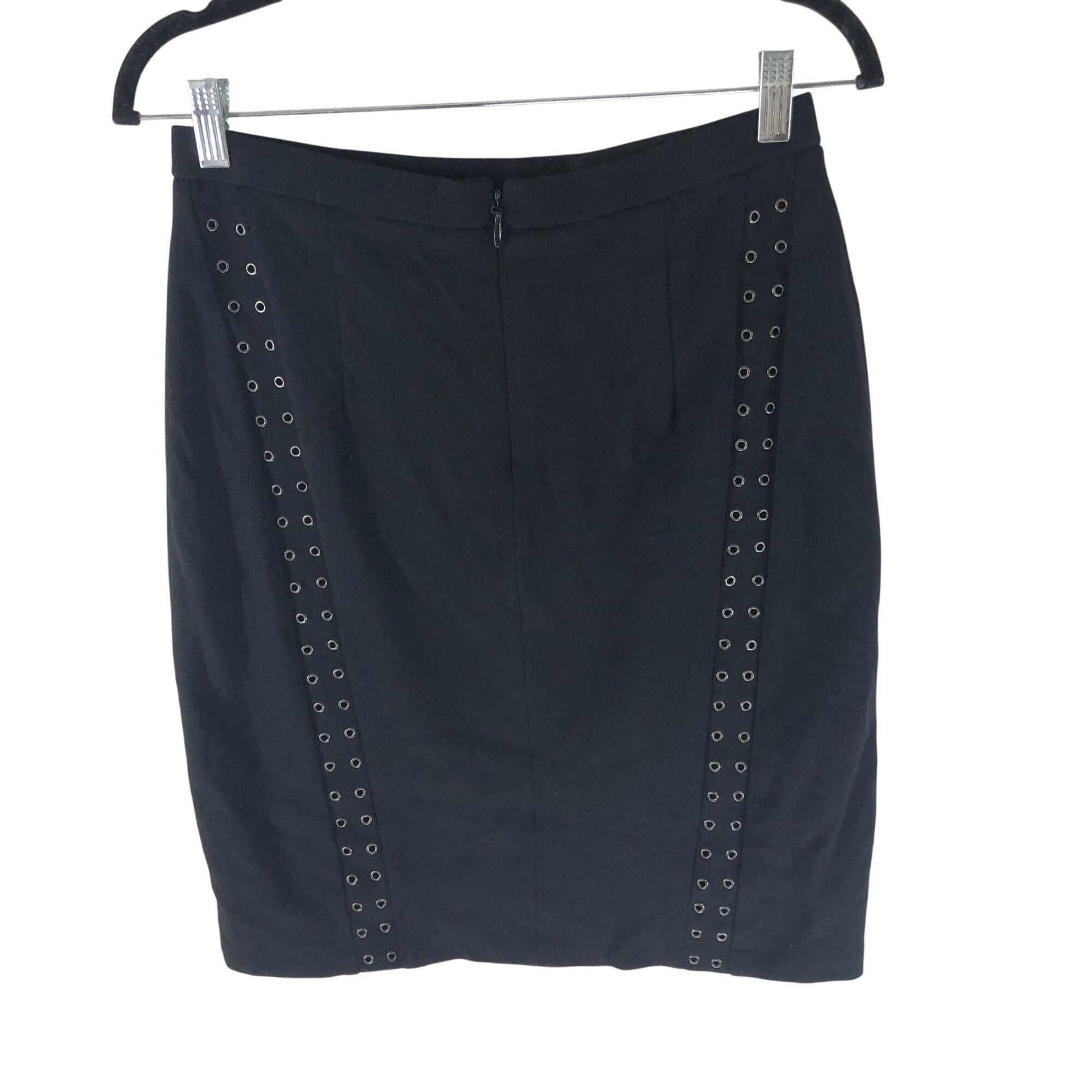 Bcbgmaxazria BCBGMaxAzria Pencil Skirt Grommet Studded Goth Stretch Black Size 29" - 2 Thumbnail