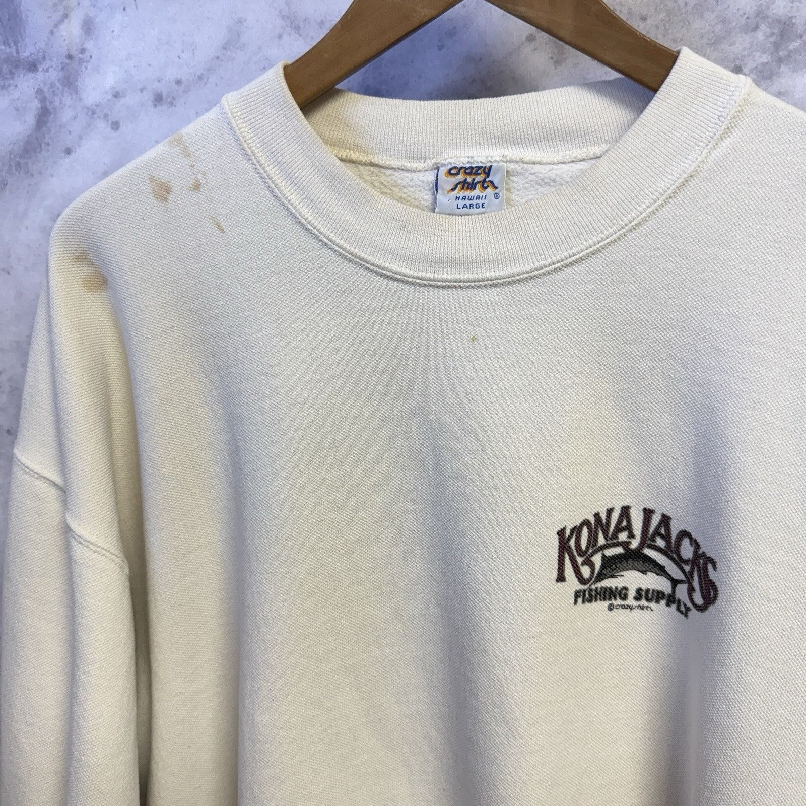 Vintage Vintage 90s Crazy Shirt Sweatshirt Kona Jacks Fishing White Size US L / EU 52-54 / 3 - 3 Thumbnail
