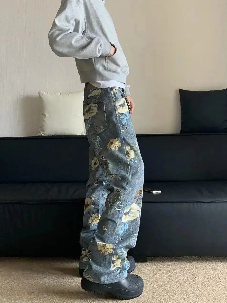 Japanese Brand Loose Wide Leg Floral Print Jeans Design Pants Size US 32 / EU 48 - 2 Thumbnail